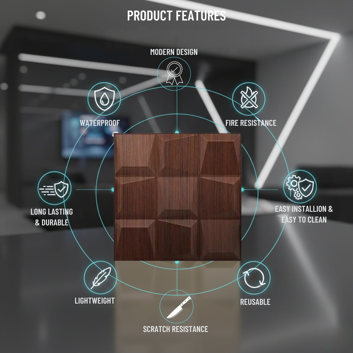 Walnut Wood 3D Wall Panels Cubical Design