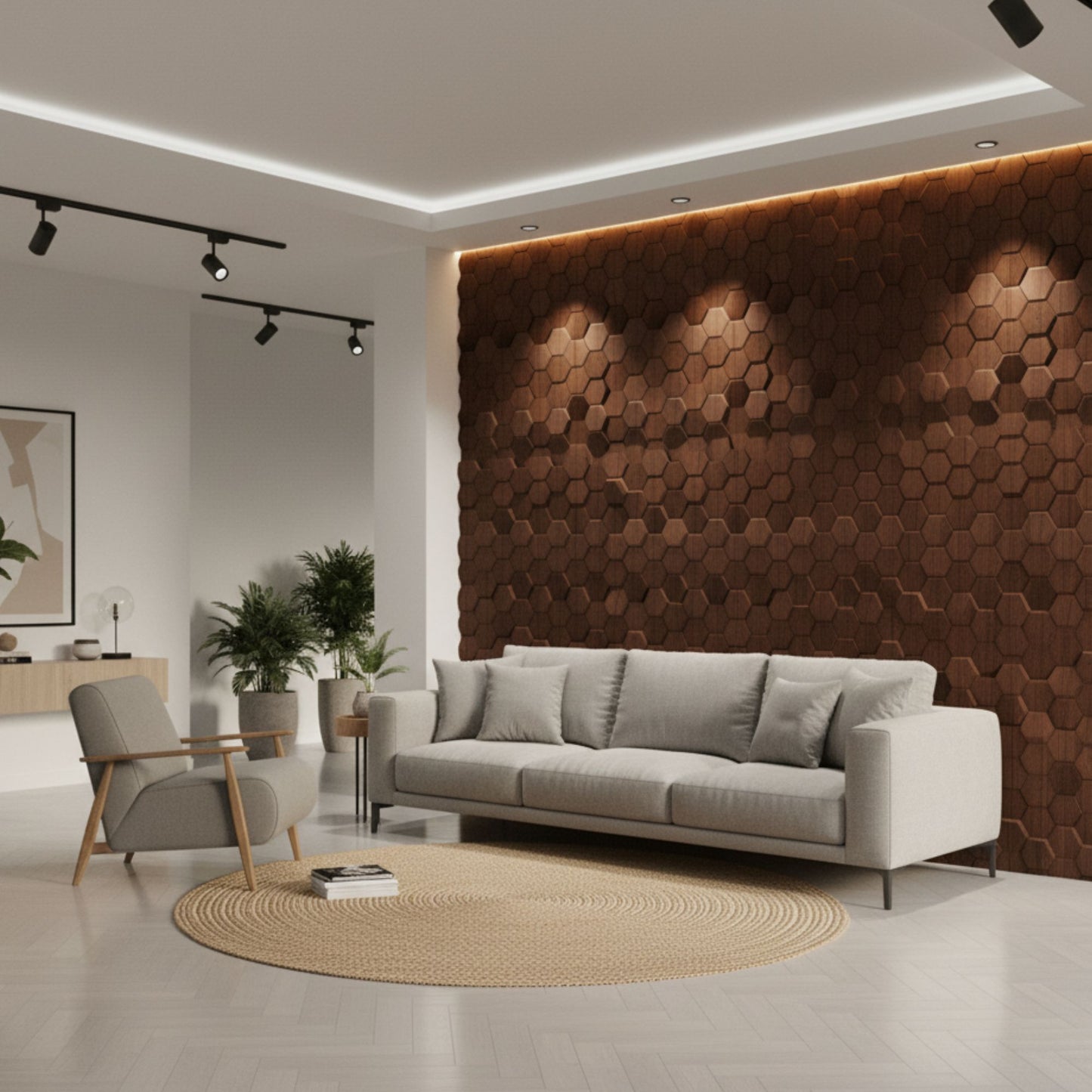 Walnut Wood 3D Wall Panels Hexagon Design-td038