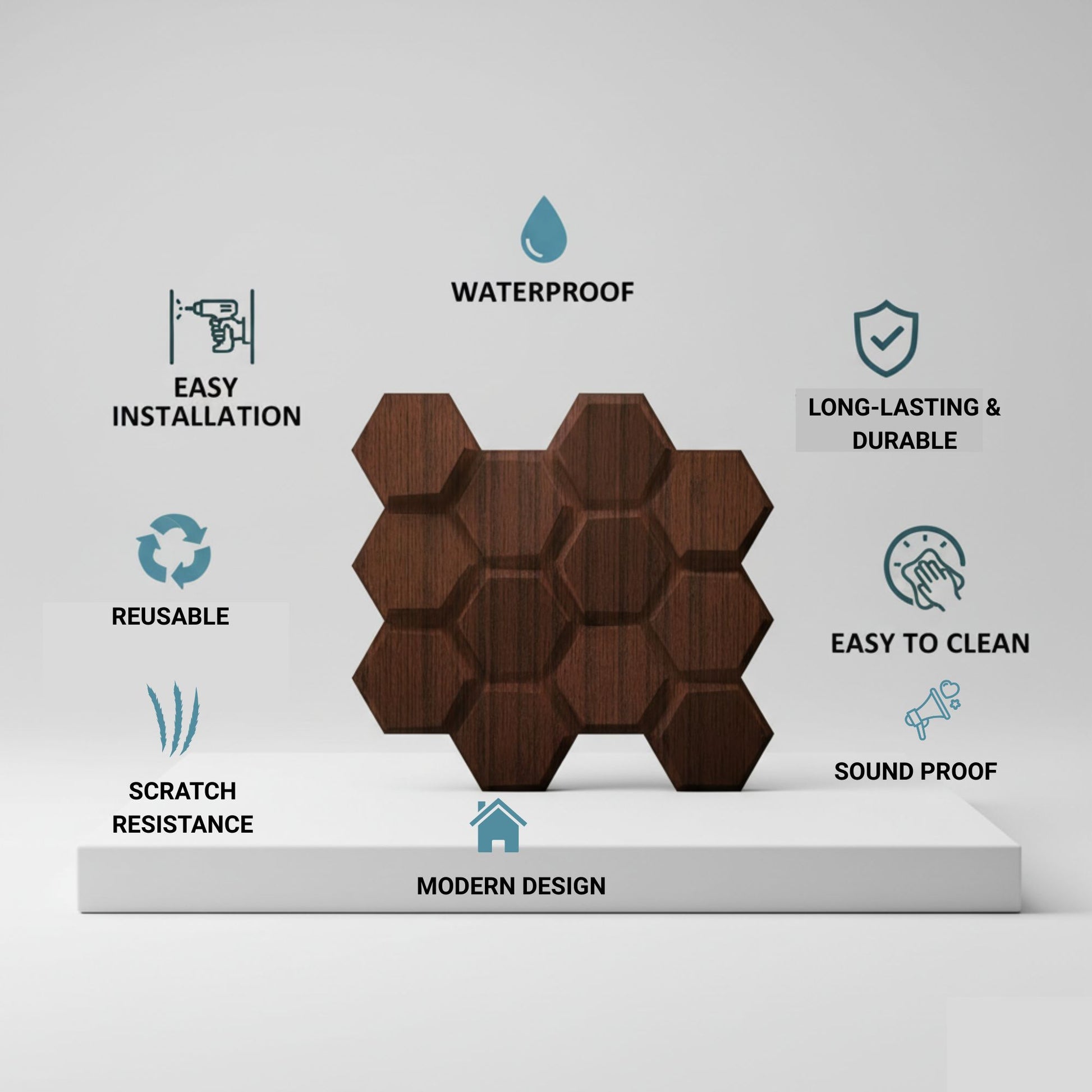 Walnut Wood 3D Wall Panels Hexagon Design-td038