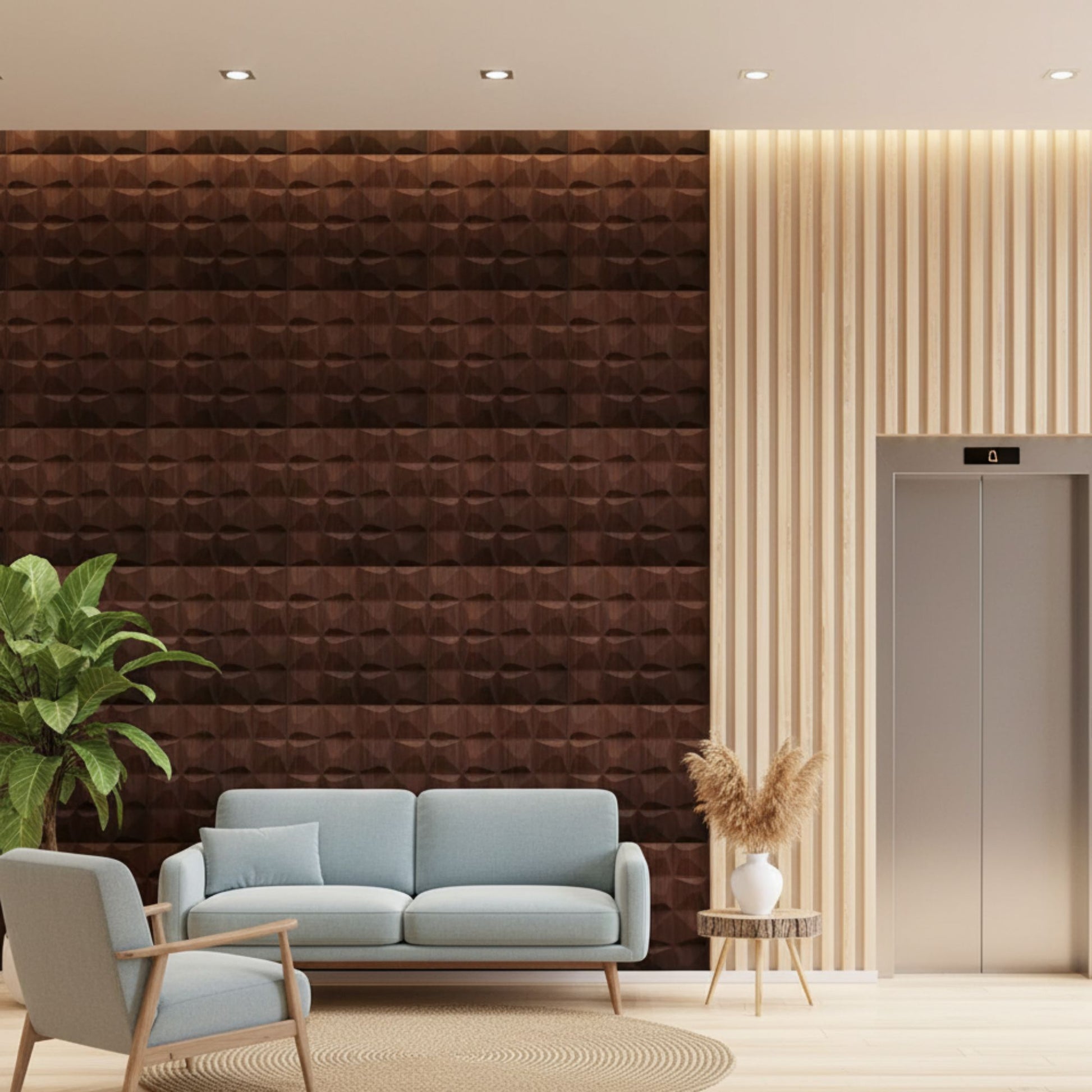 Walnut Wood 3D Wall Panels Pixel Design