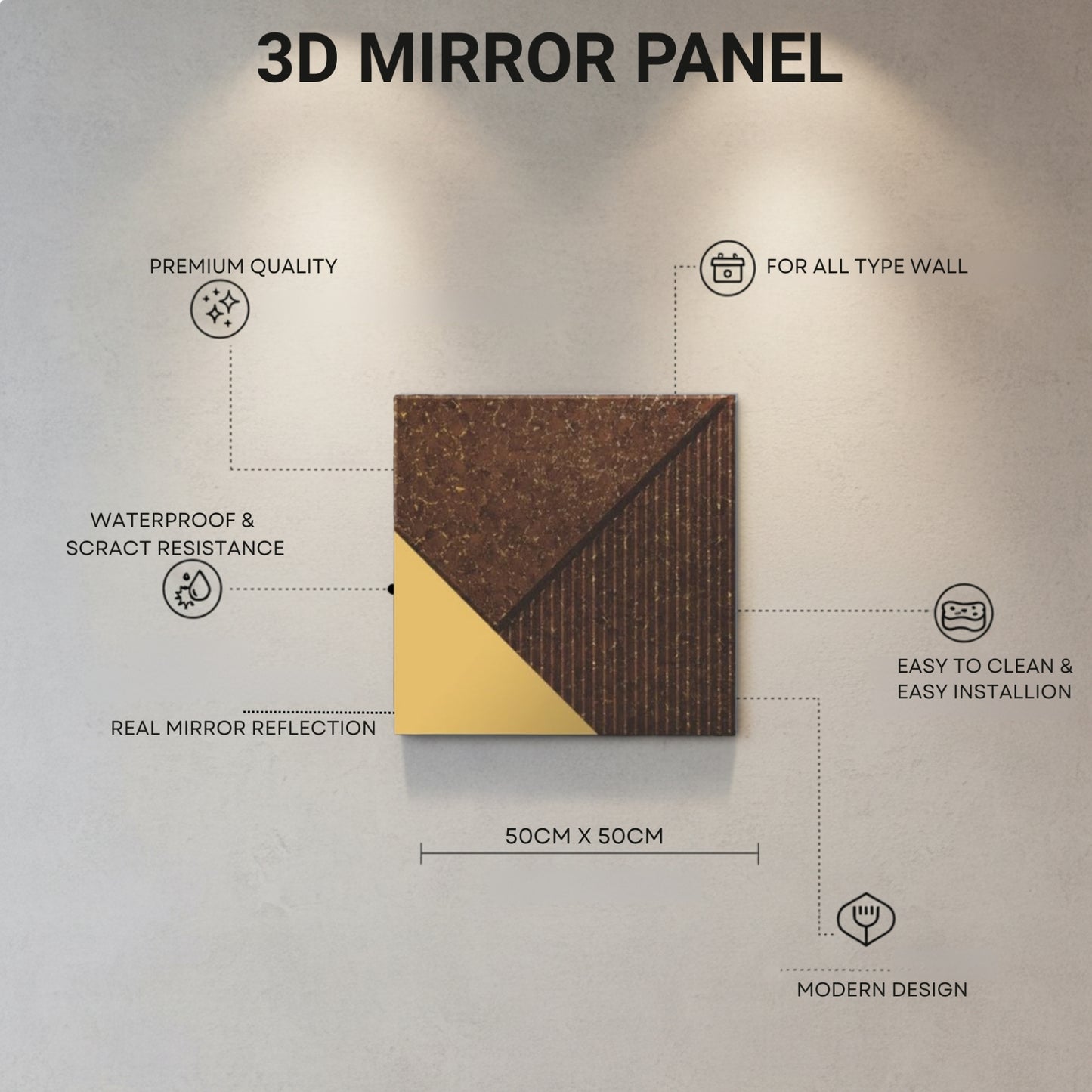 3D Wall Panels for Home Decor PVC Plaina Design 50X50 cm