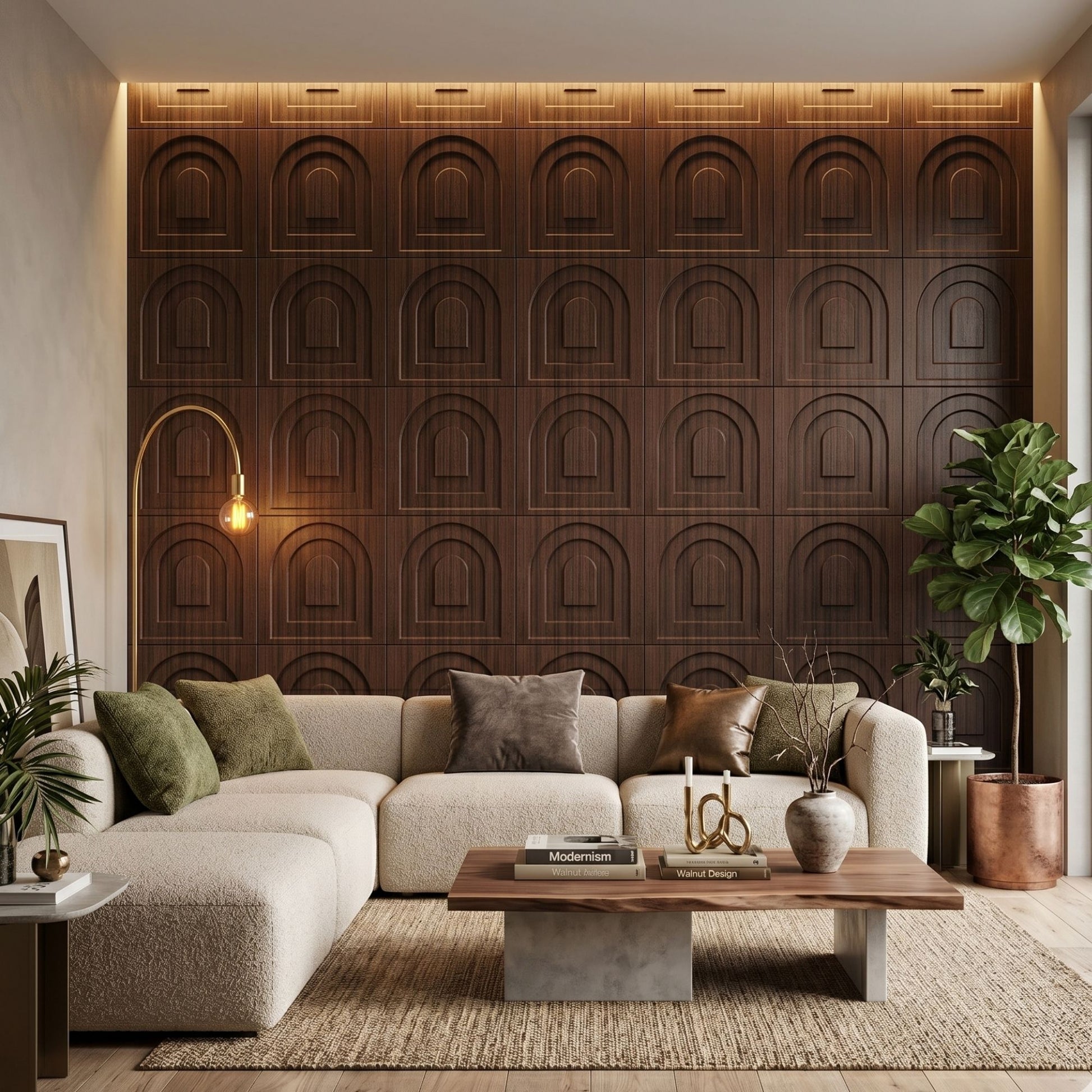 Walnut Wood Archi Design 3D Wall Panel-1