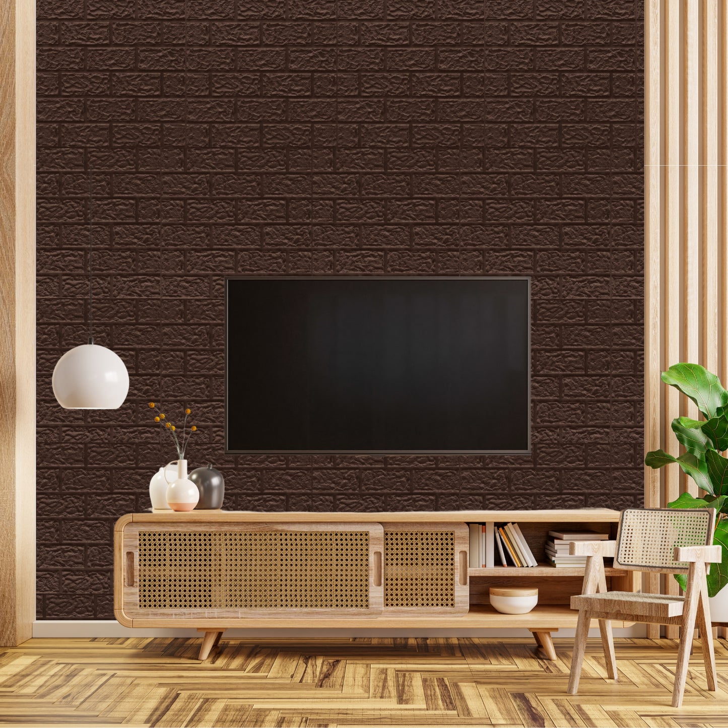 Walnut Wood Self Adhesive 3D Panels Brick Design
