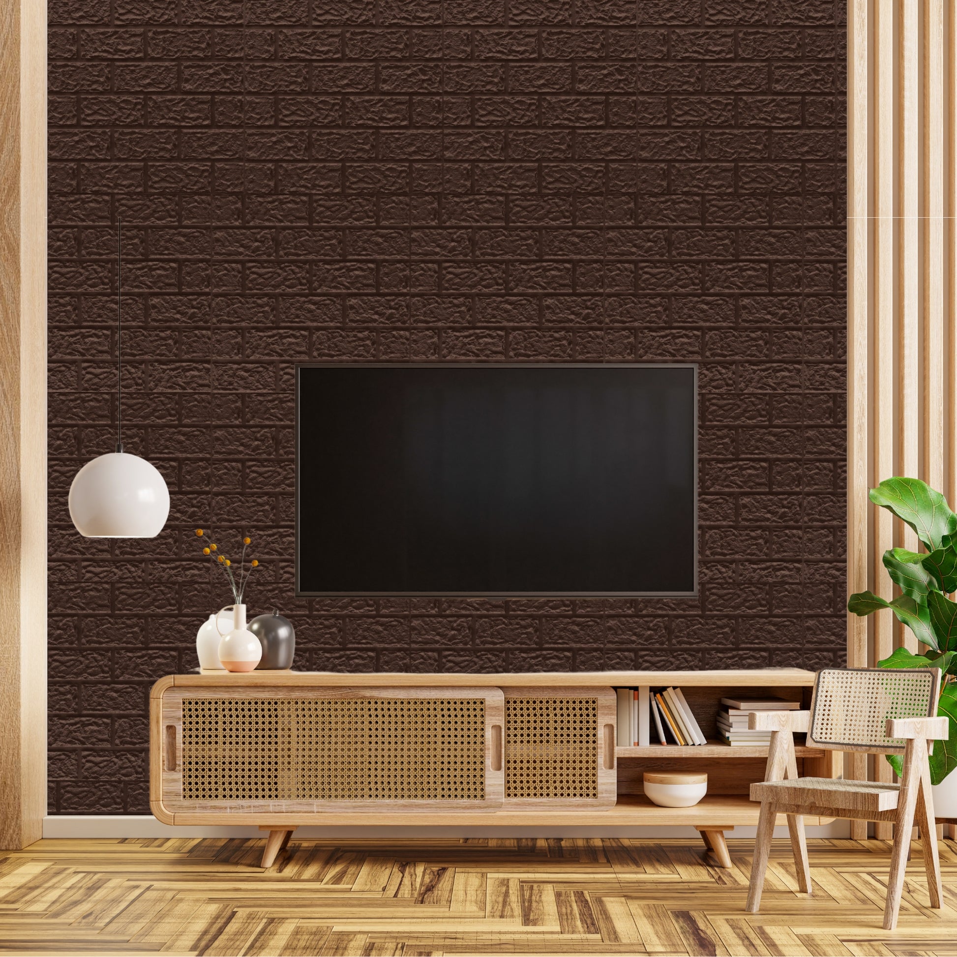 Walnut Wood Self Adhesive 3D Panels Brick Design