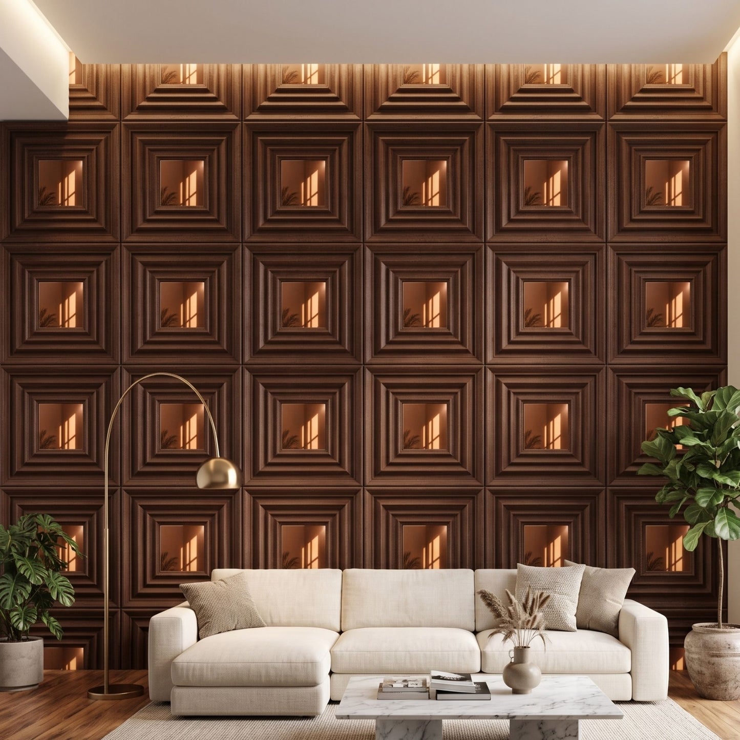 Walnut Wood Copper Accent Design Acrylic 3D Wall Panel-1