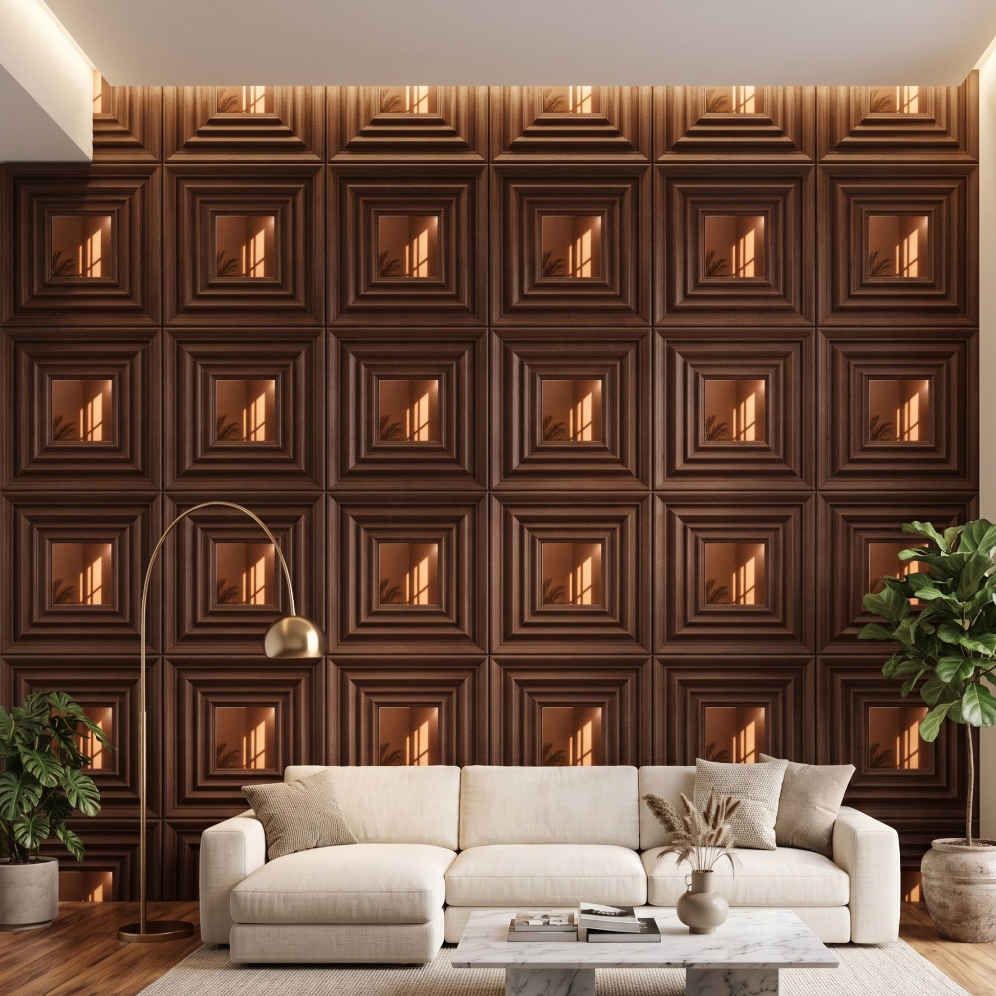 Walnut Wood Copper Accent Design Acrylic 3D Wall Panel-1