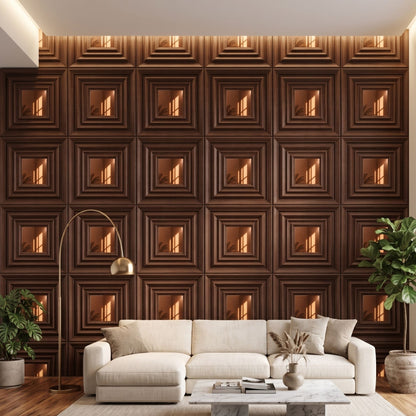 Walnut Wood Copper Accent Design Acrylic 3D Wall Panel-1