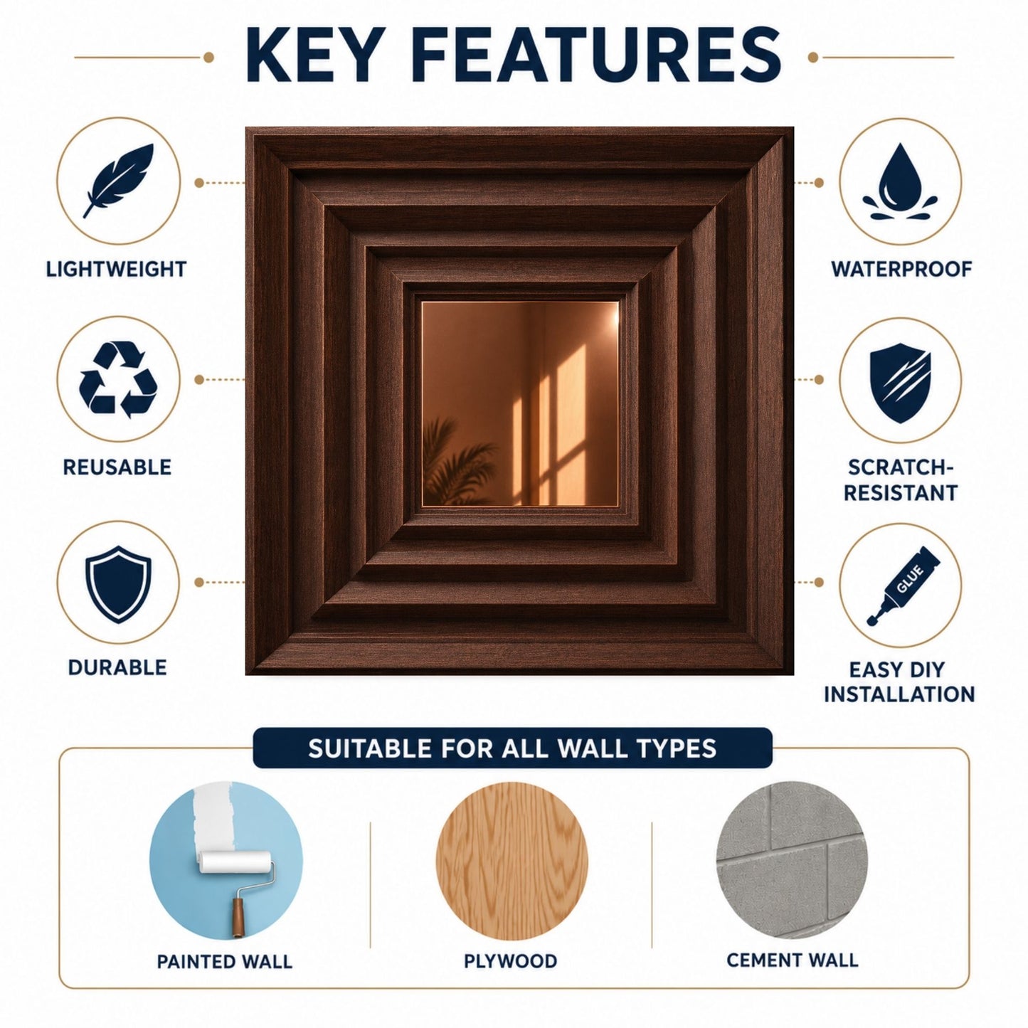 Walnut Wood Copper Accent Design Acrylic 3D Wall Panel-5