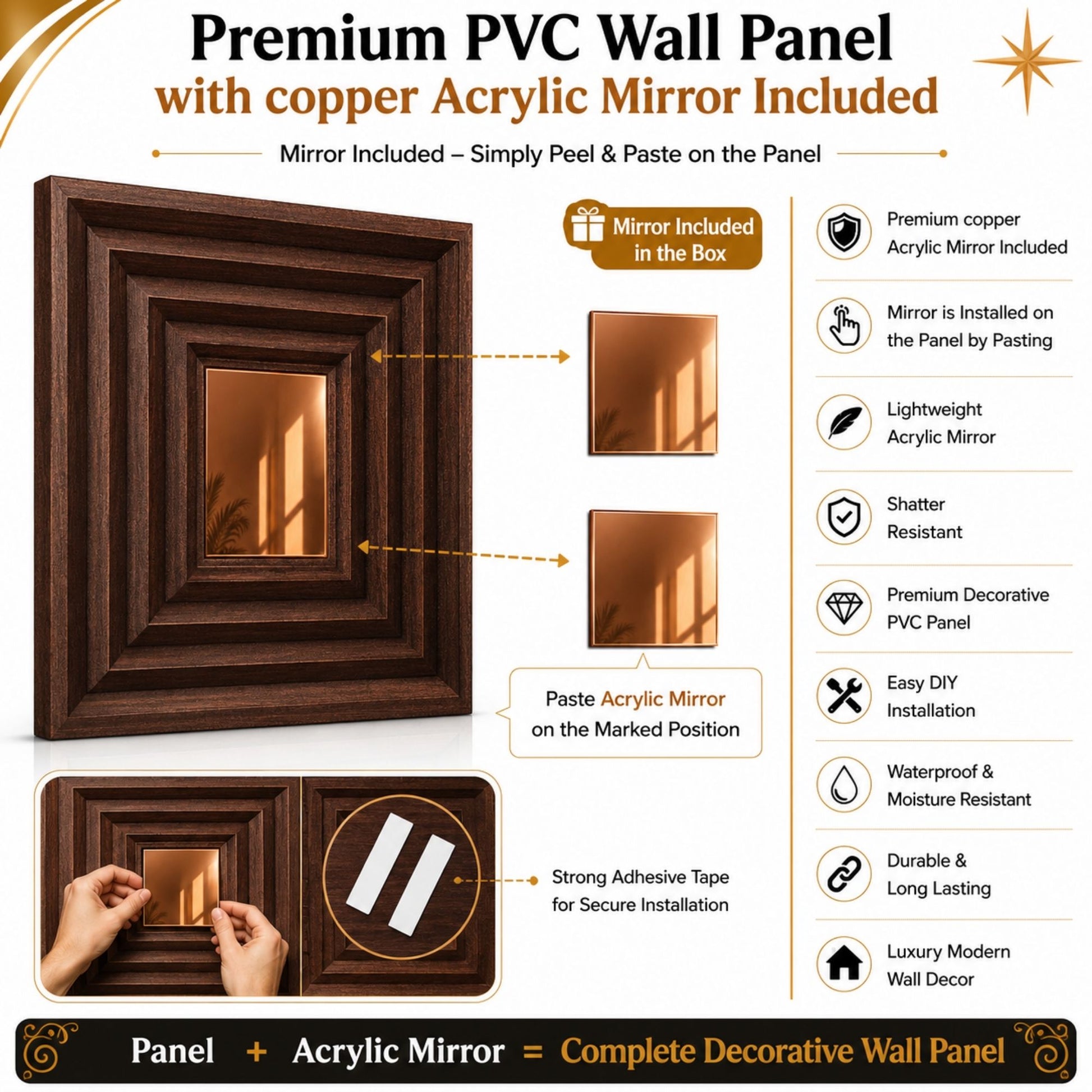 Walnut Wood Copper Accent Design Acrylic 3D Wall Panel-6