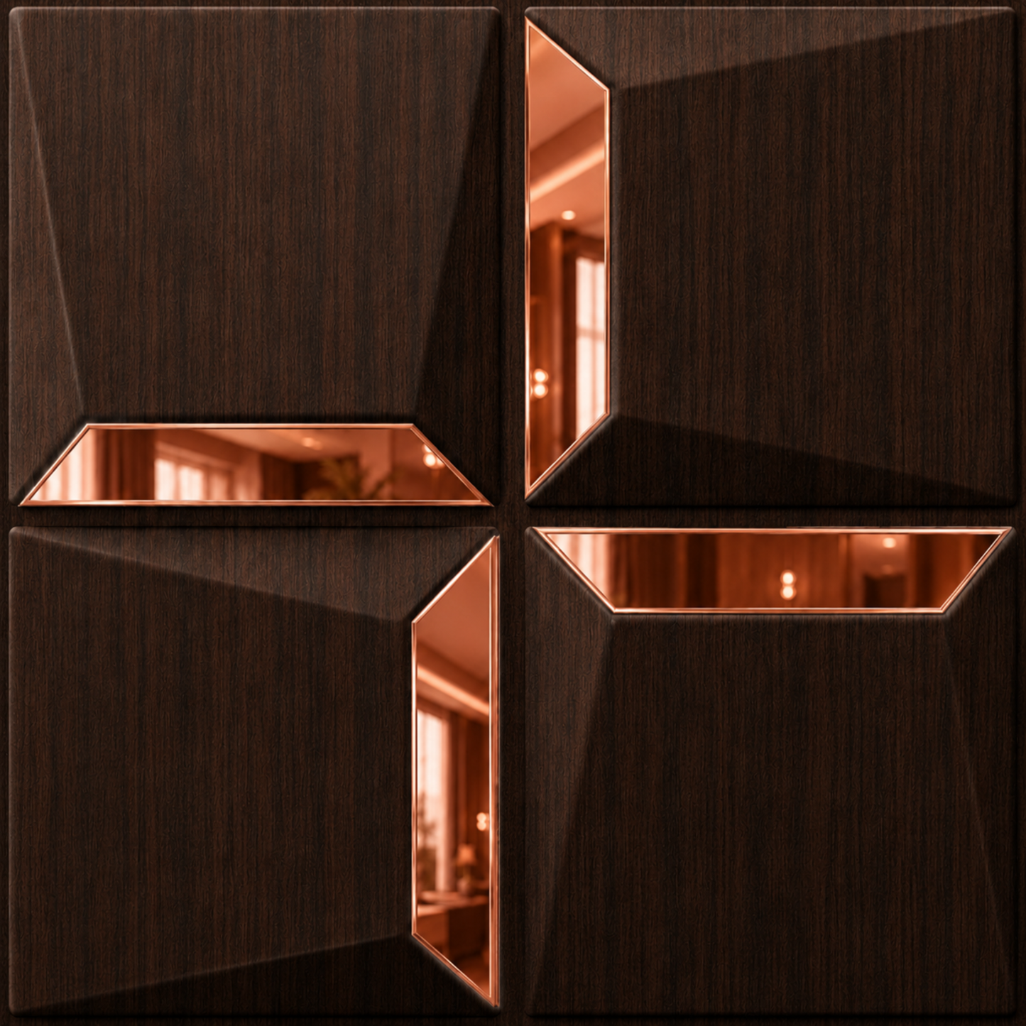 Walnut Wood Copper Acrylic Cube Design 3D Wall Panel