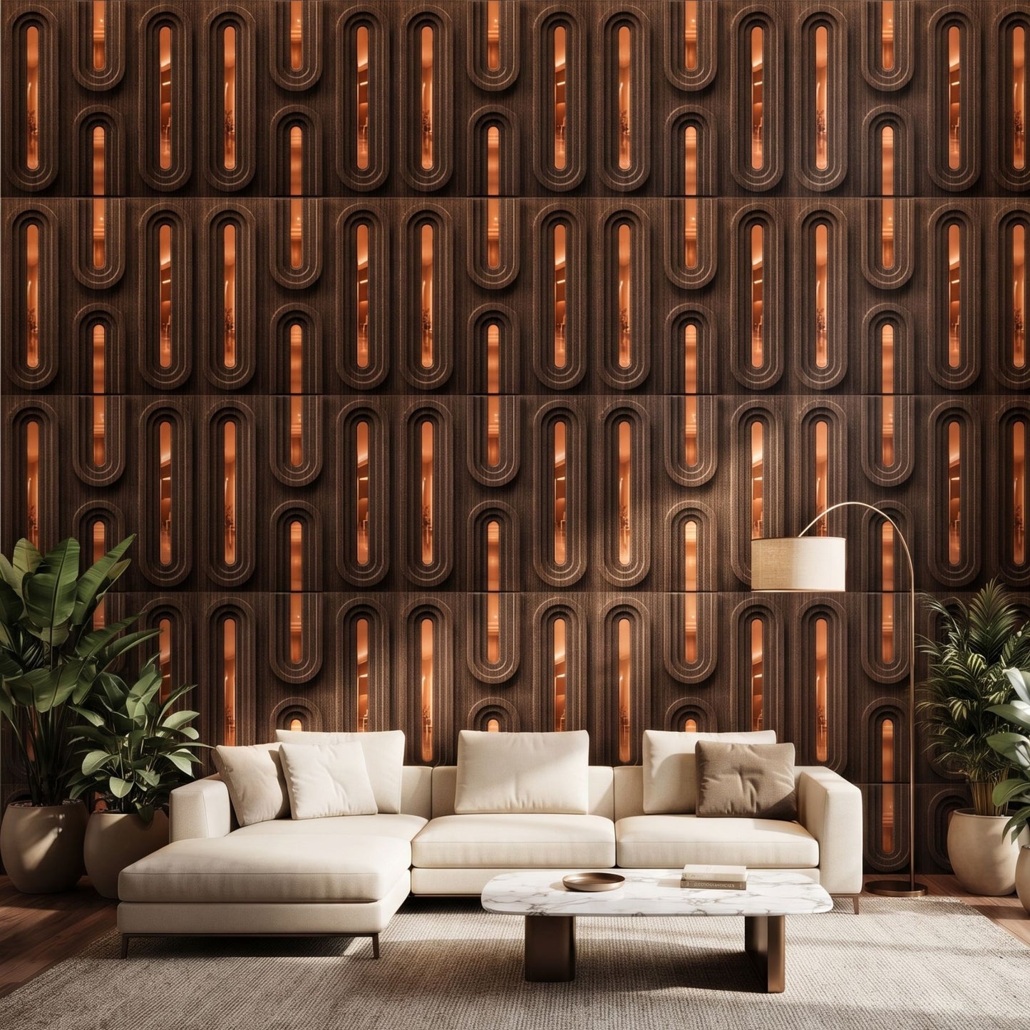 Walnut Wood Copper Acrylic Loops Design 3D Wall Panel-1