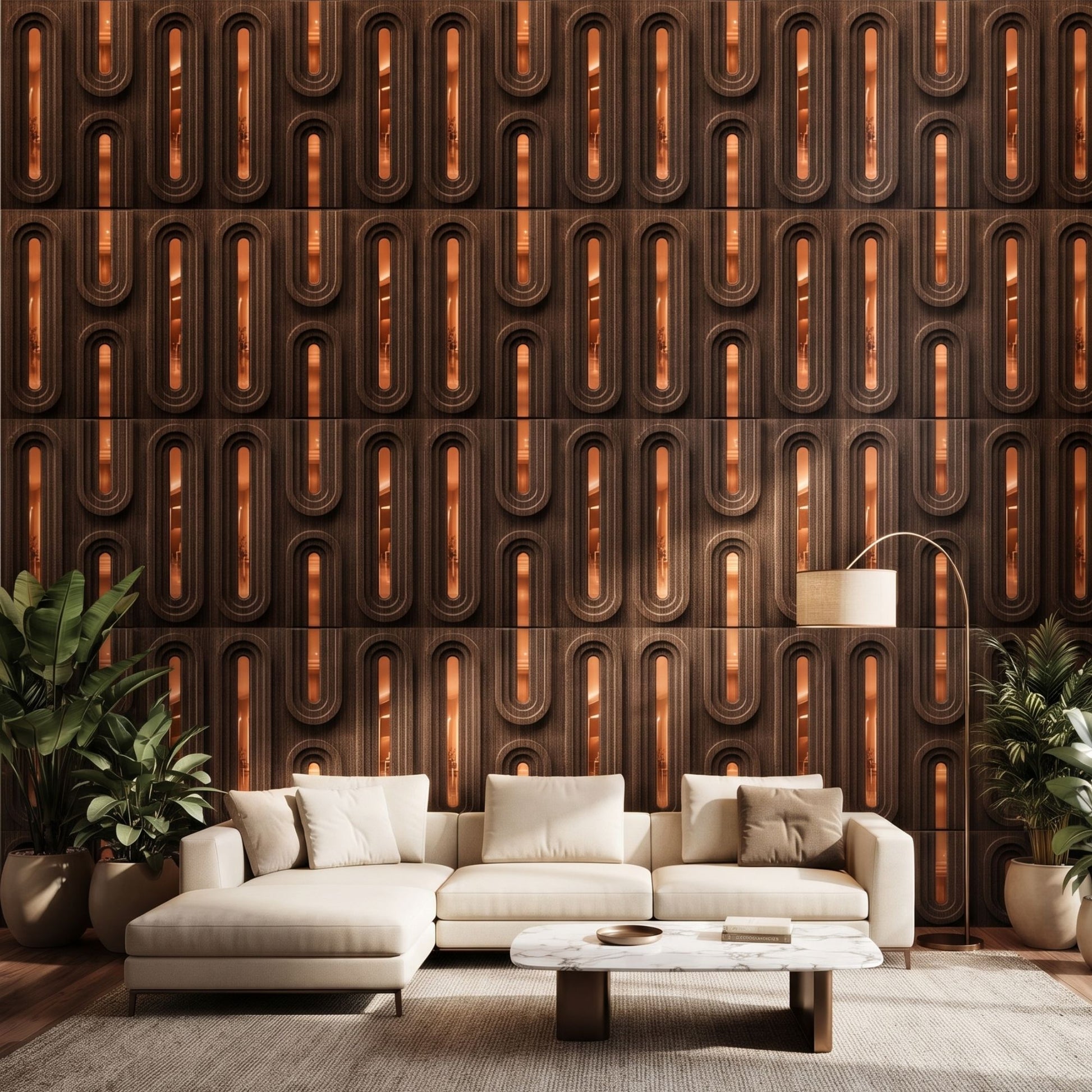 Walnut Wood Copper Acrylic Loops Design 3D Wall Panel-1