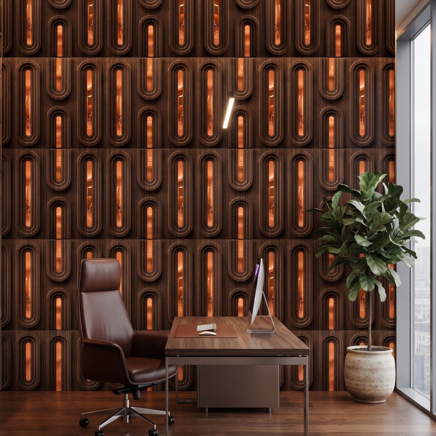 Walnut Wood Copper Acrylic Loops Design 3D Wall Panel-2