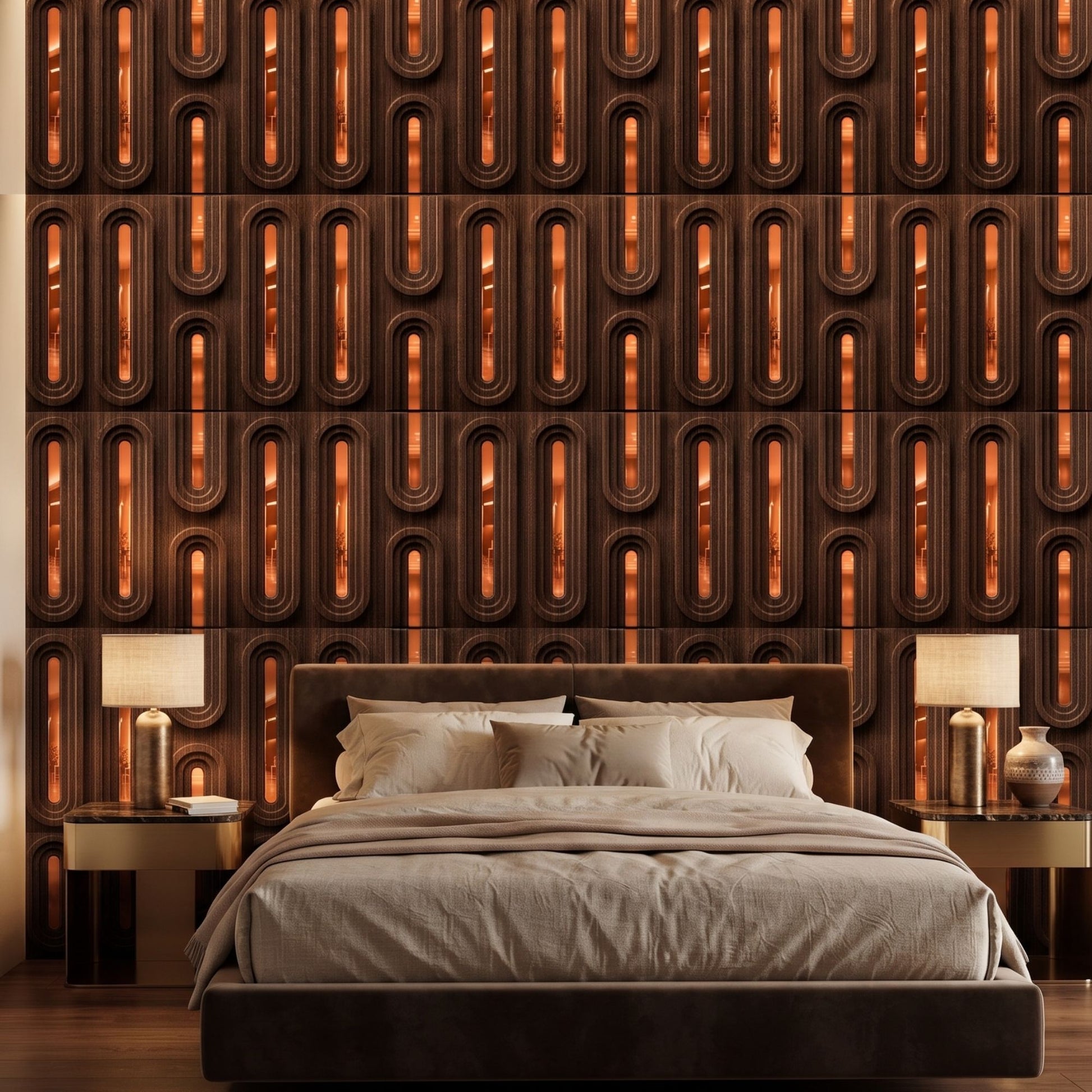Walnut Wood Copper Acrylic Loops Design 3D Wall Panel-3