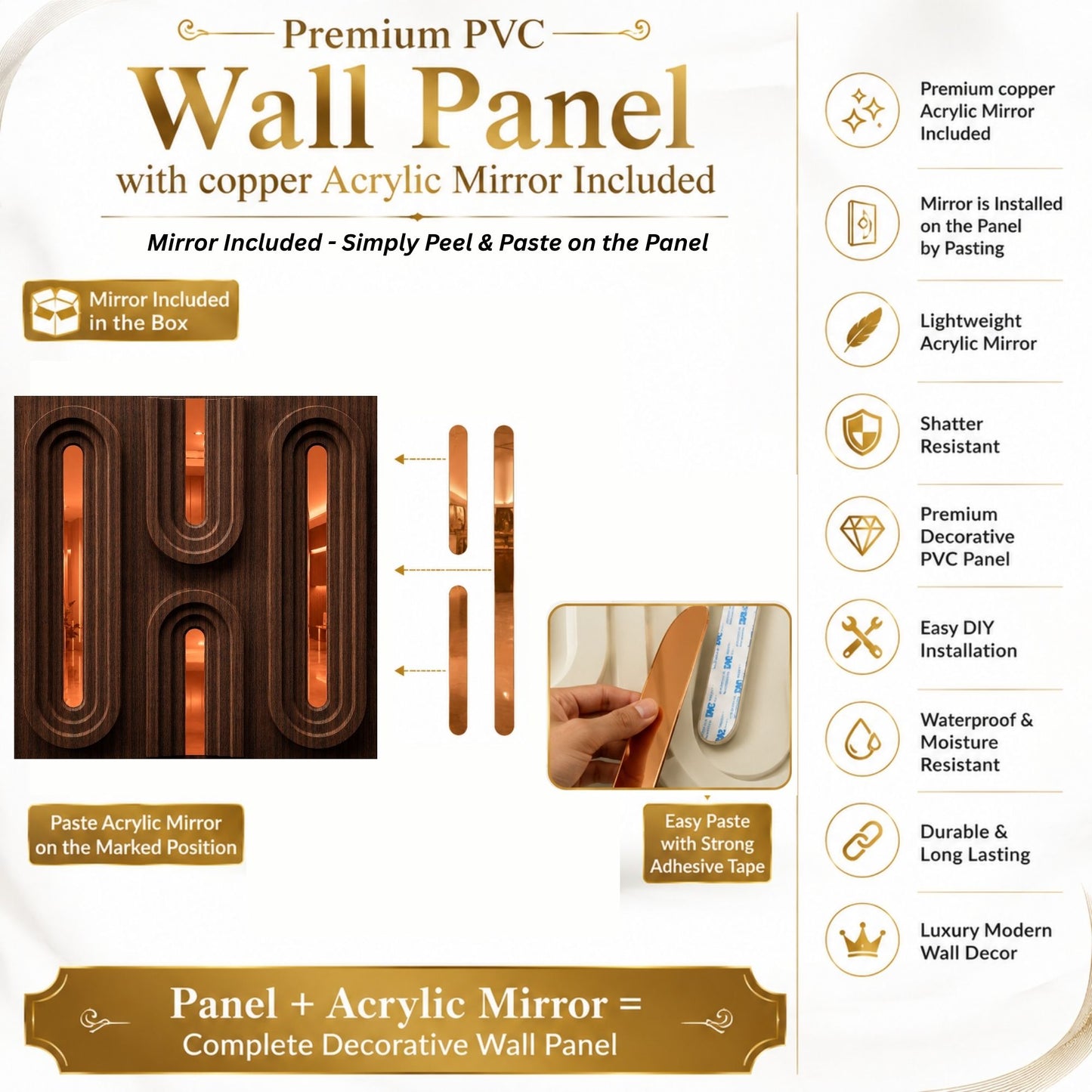 Walnut Wood Copper Acrylic Loops Design 3D Wall Panel-6