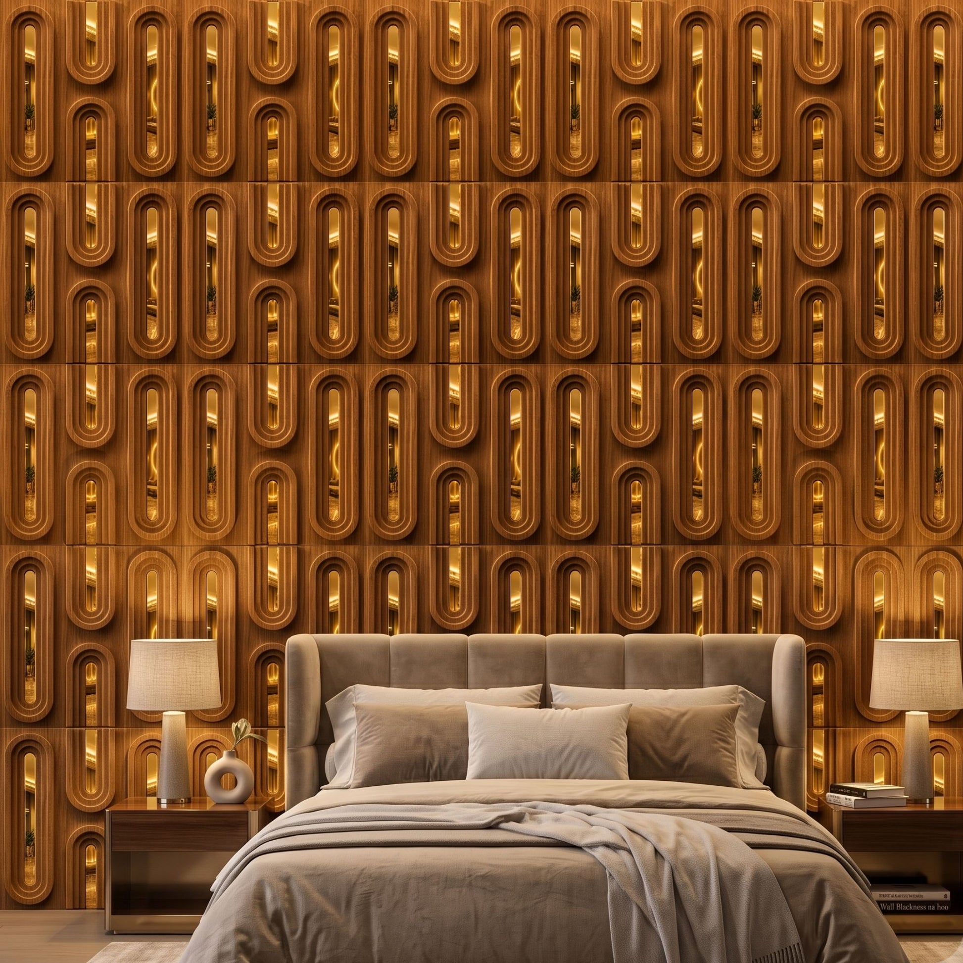 Walnut Wood Copper Acrylic Loops Design 3D Wall Panel-7