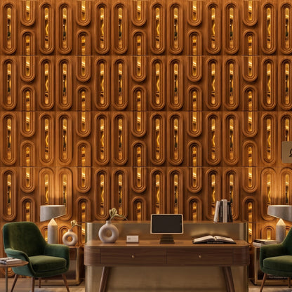 Walnut Wood Copper Acrylic Loops Design 3D Wall Panel-8