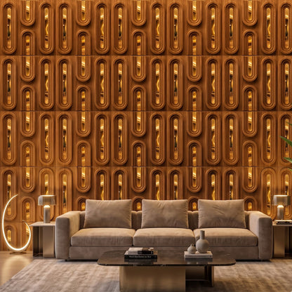 Walnut Wood Copper Acrylic Loops Design 3D Wall Panel-9