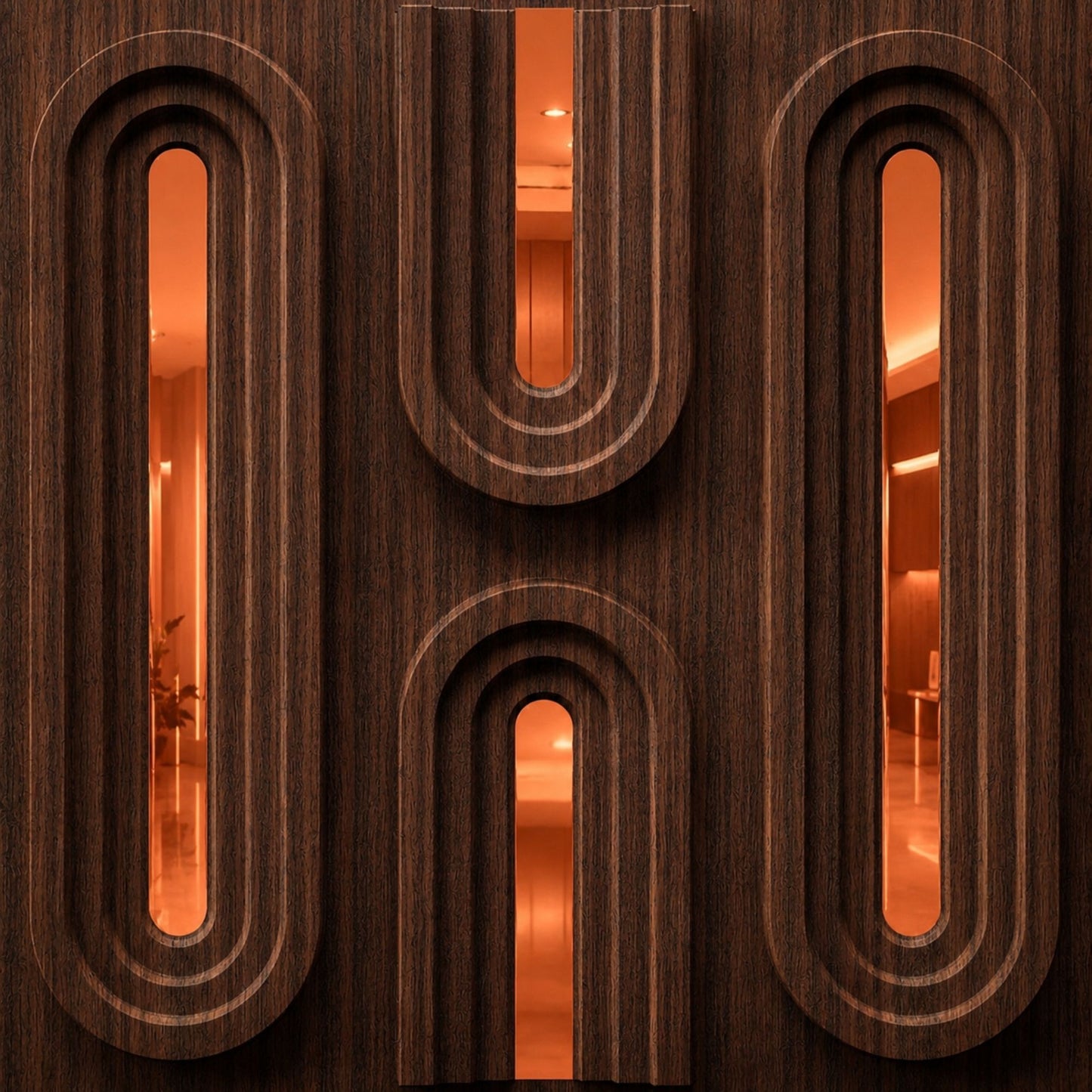 Walnut Wood Copper Acrylic Loops Design 3D Wall Panel