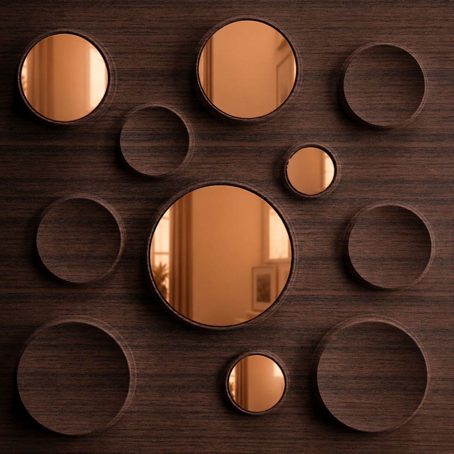 Walnut Wood Copper Acrylic Moon Design 3D Wall Panel