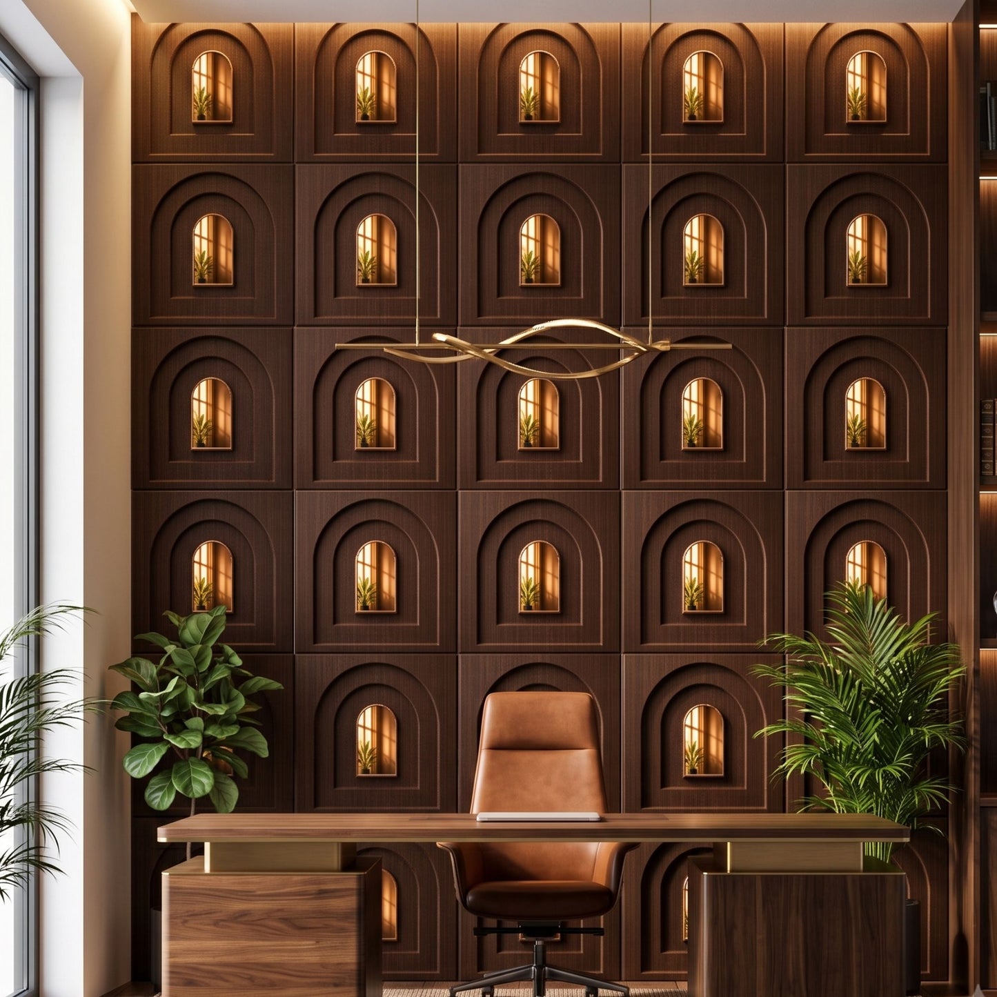 Walnut Wood Copper Archi Design Acrylic 3D Wall Panel-1