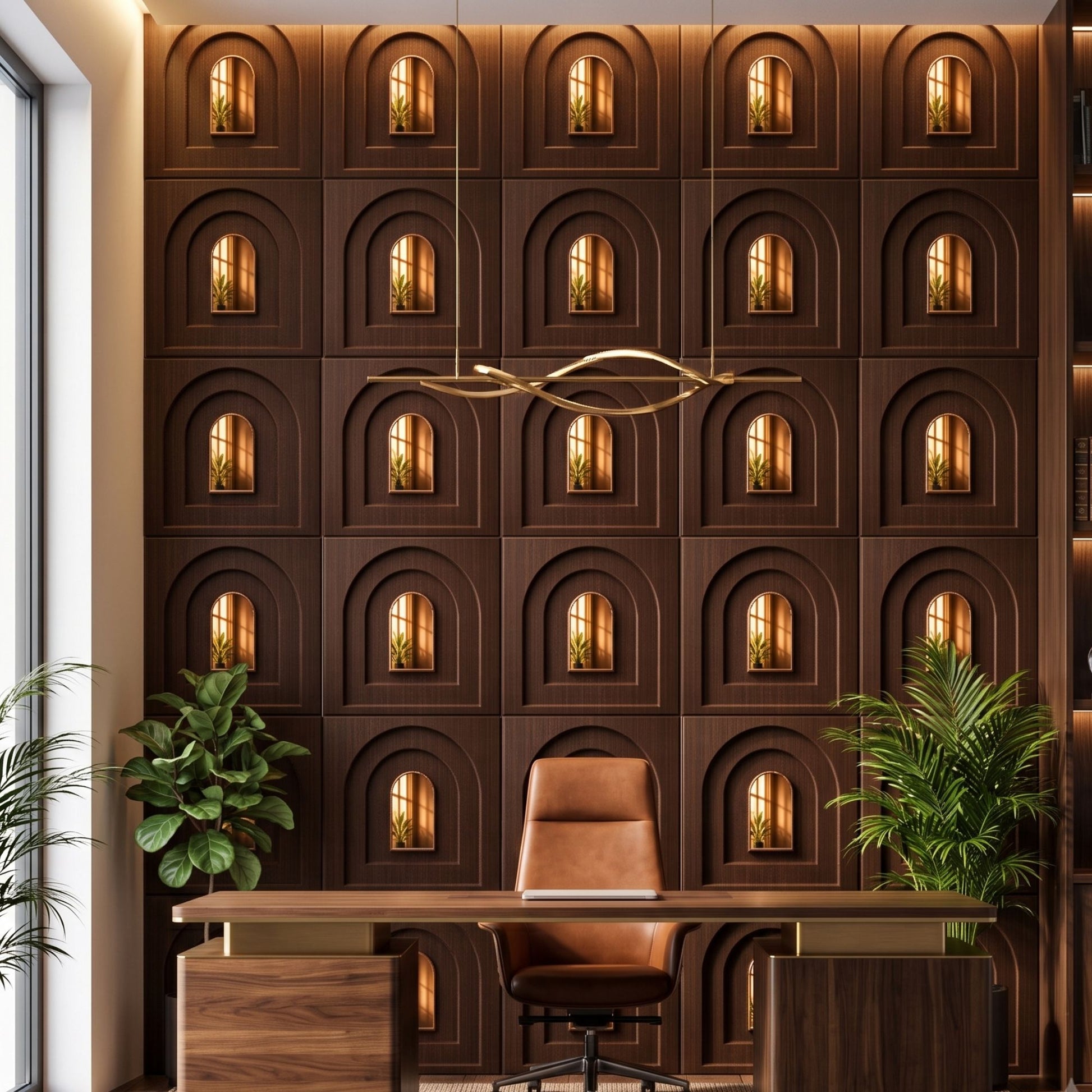 Walnut Wood Copper Archi Design Acrylic 3D Wall Panel-1