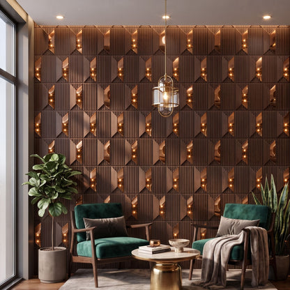 Walnut Wood Copper Artisan Design Acrylic 3D Wall Panel-1