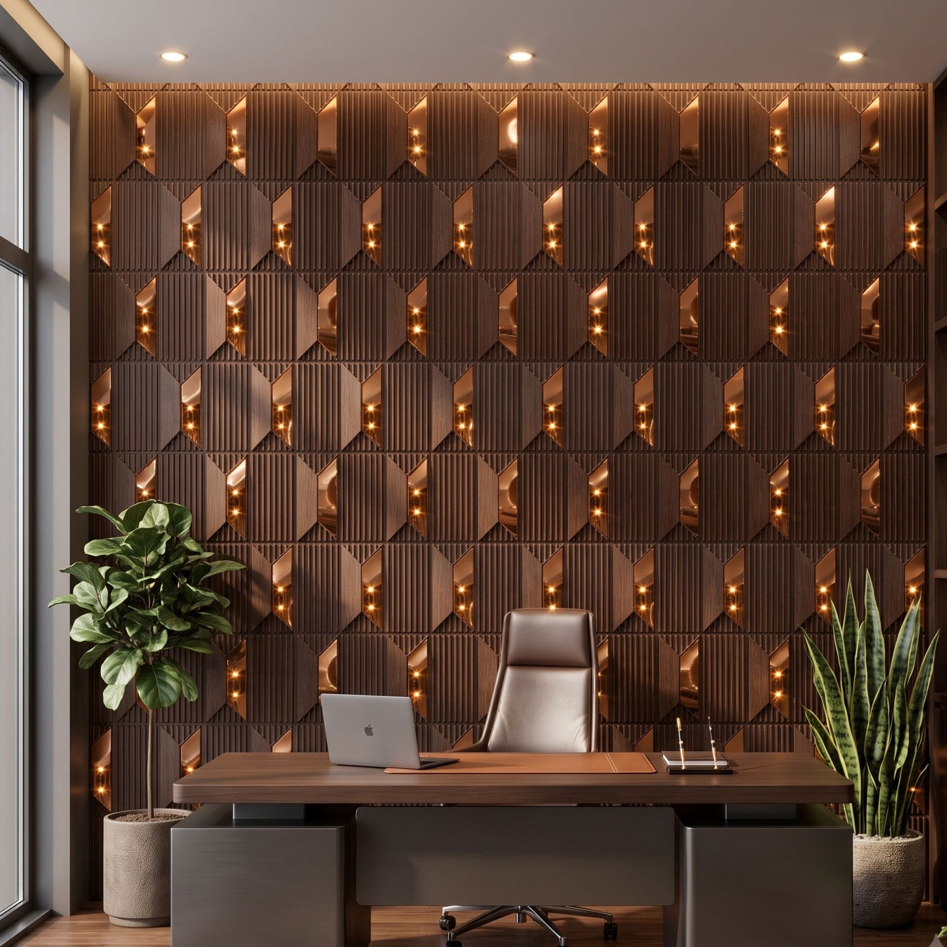 Walnut Wood Copper Artisan Design Acrylic 3D Wall Panel-3
