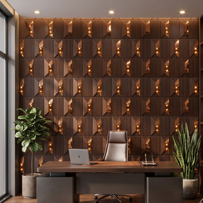 Walnut Wood Copper Artisan Design Acrylic 3D Wall Panel-3