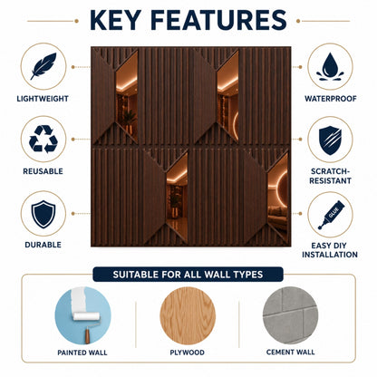 Walnut Wood Copper Artisan Design Acrylic 3D Wall Panel-4