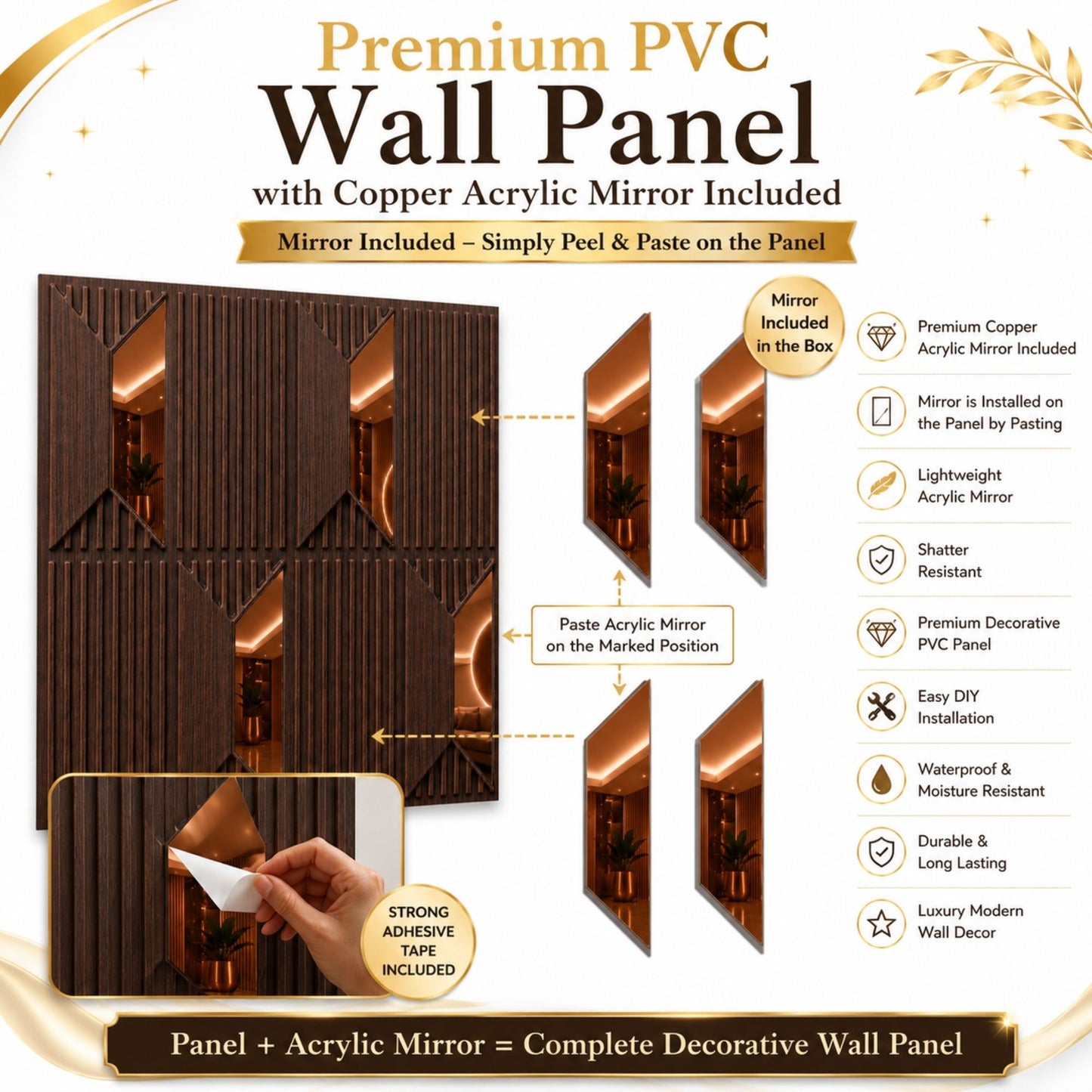 Walnut Wood Copper Artisan Design Acrylic 3D Wall Panel-5