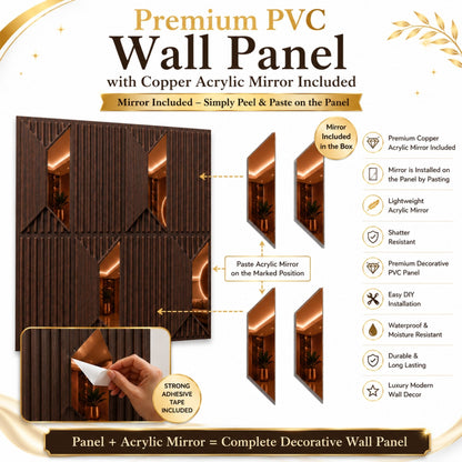 Walnut Wood Copper Artisan Design Acrylic 3D Wall Panel-5