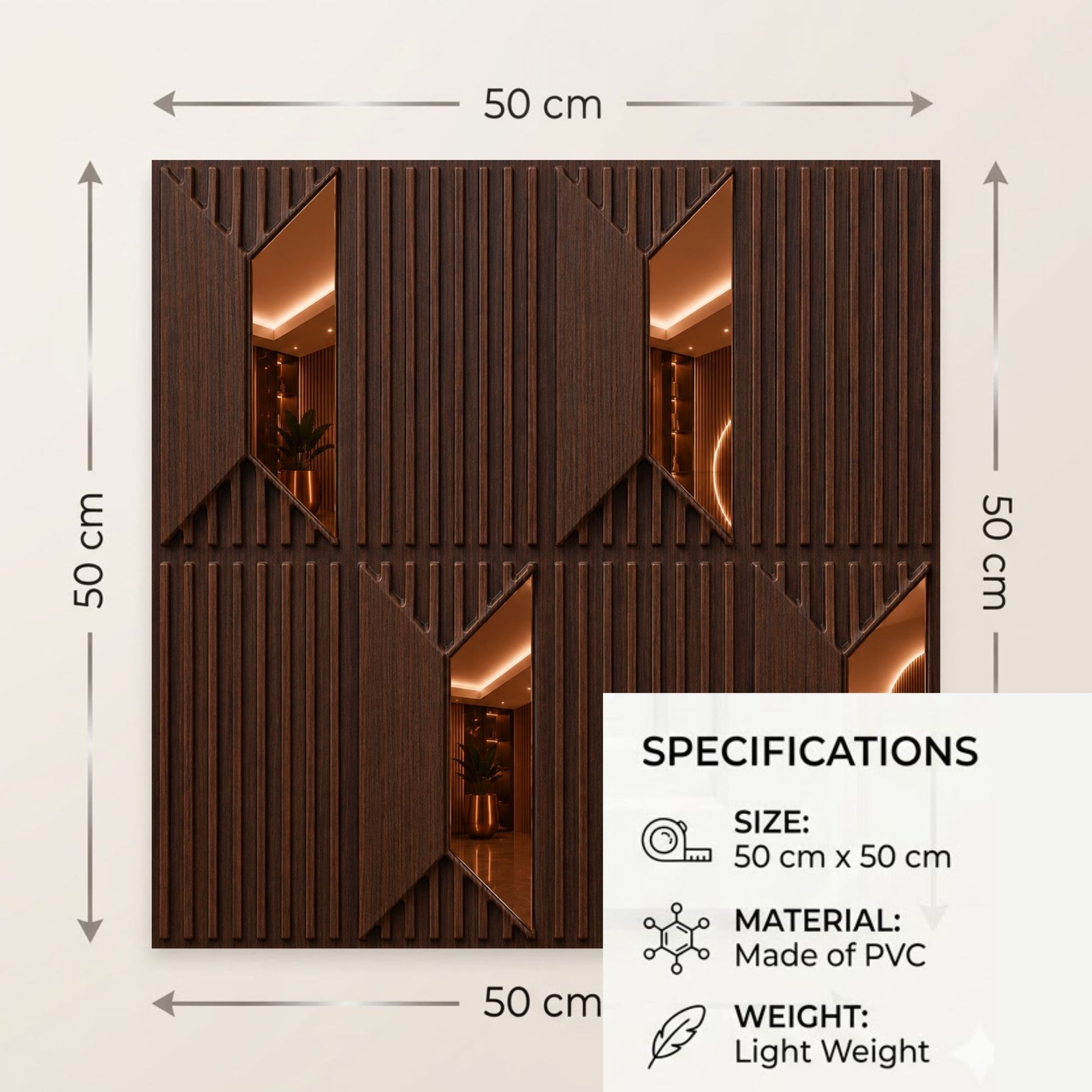 Walnut Wood Copper Artisan Design Acrylic 3D Wall Panel-6