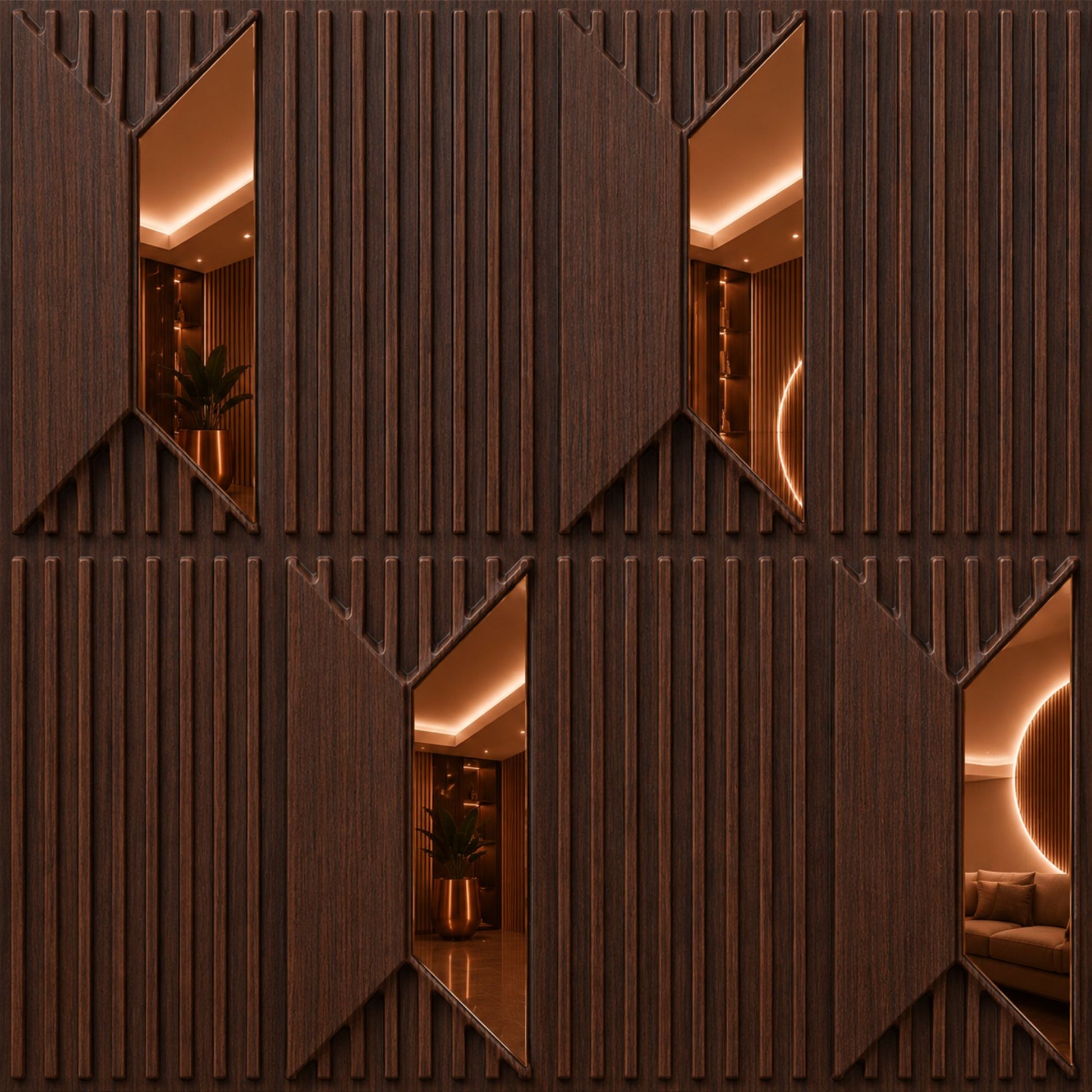 Walnut Wood Copper Artisan Design Acrylic 3D Wall Panel