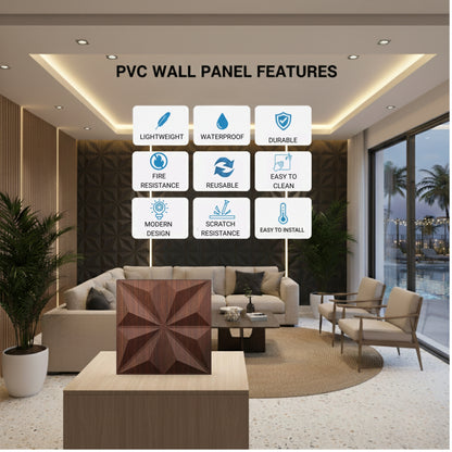 Walnut Wood Crystal Design 3D Wall Panel View-3