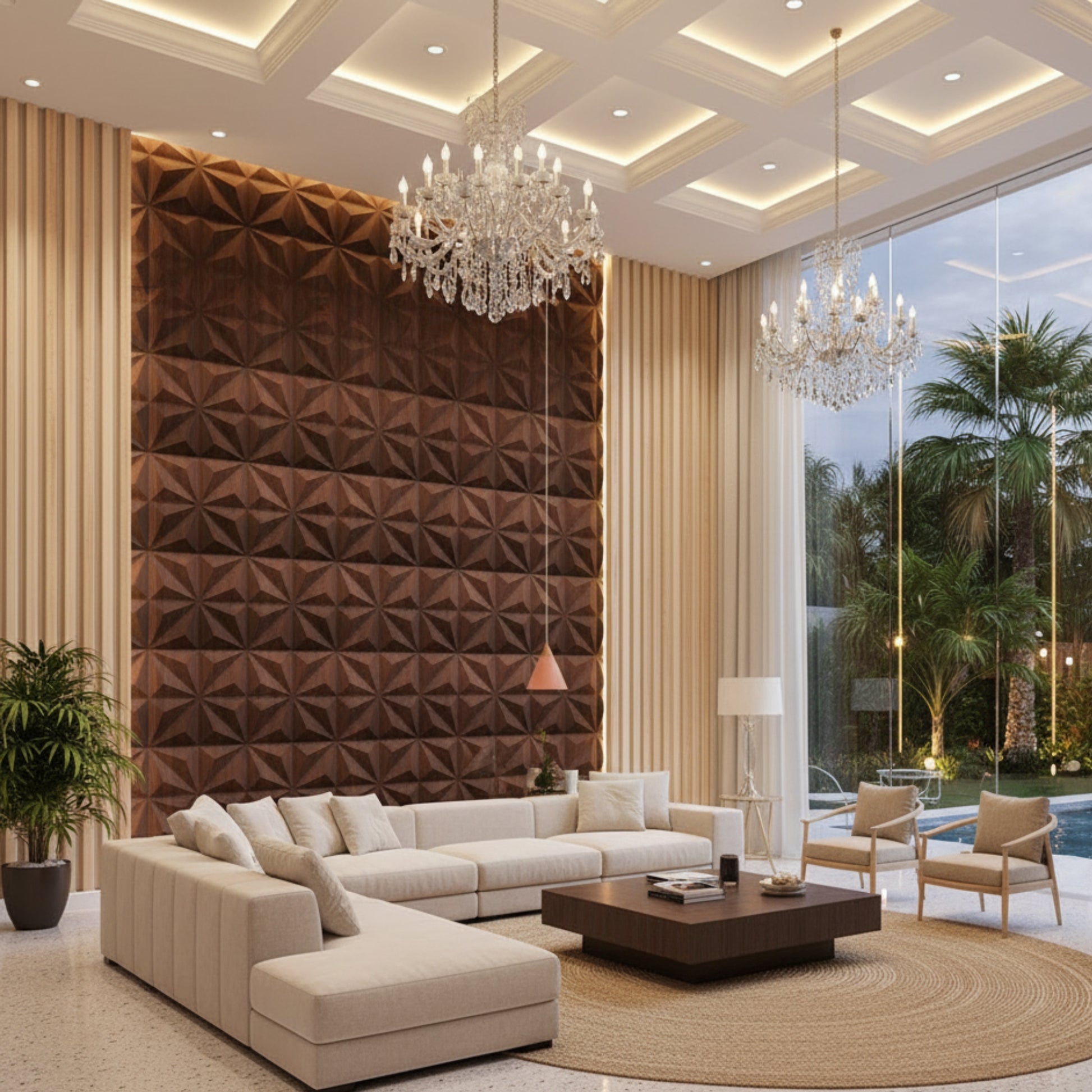 Walnut Wood Crystal Design 3D Wall Panel View-2