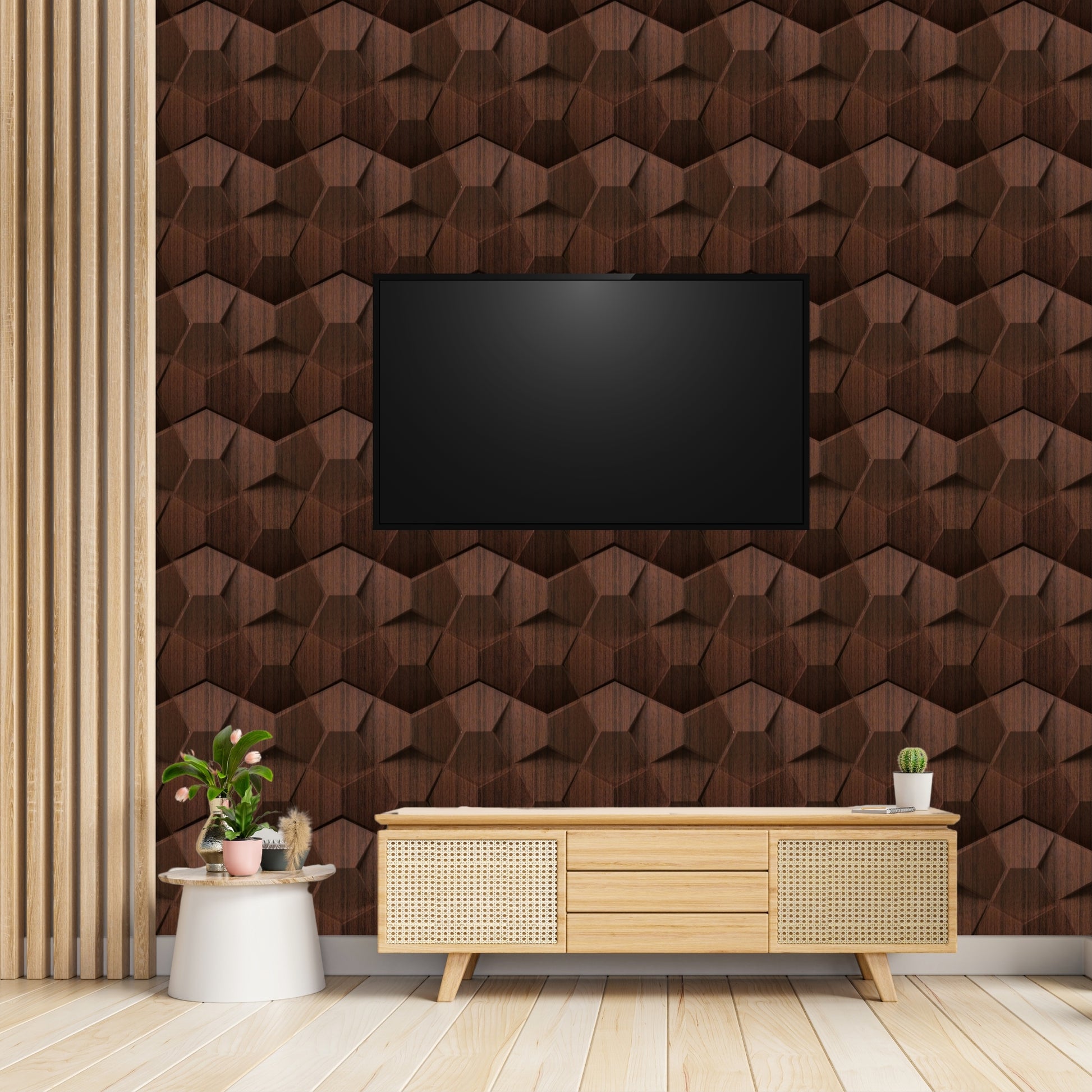 Walnut Wood 3D Wall Panels Hexa quarter Design