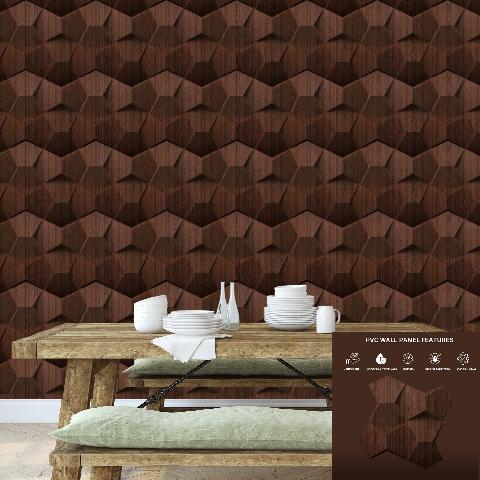 Walnut Wood 3D Wall Panels Hexa quarter Design