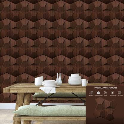 Walnut Wood 3D Wall Panels Hexa quarter Design