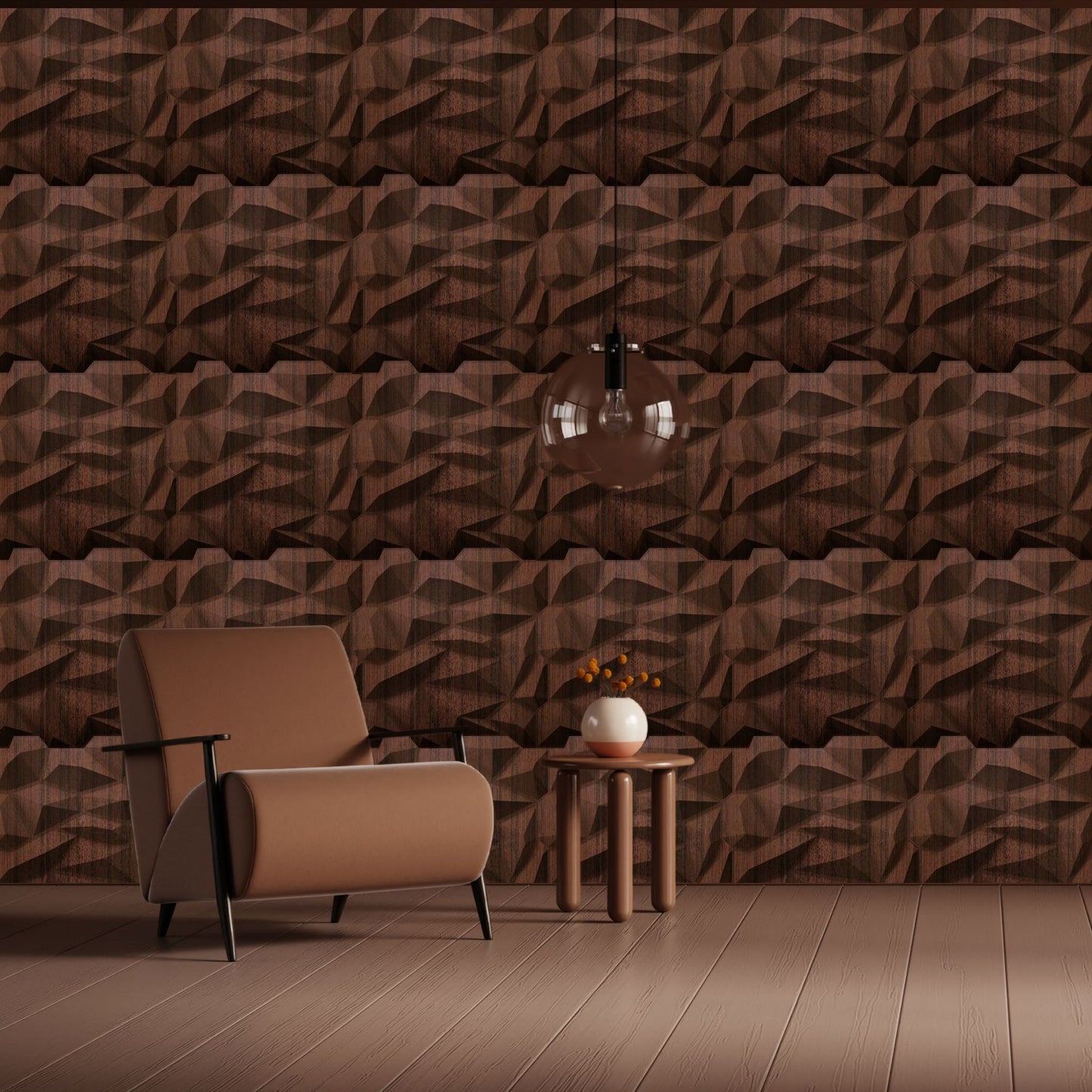 Walnut Wood Diamond Design 3D Wall Panel View-2
