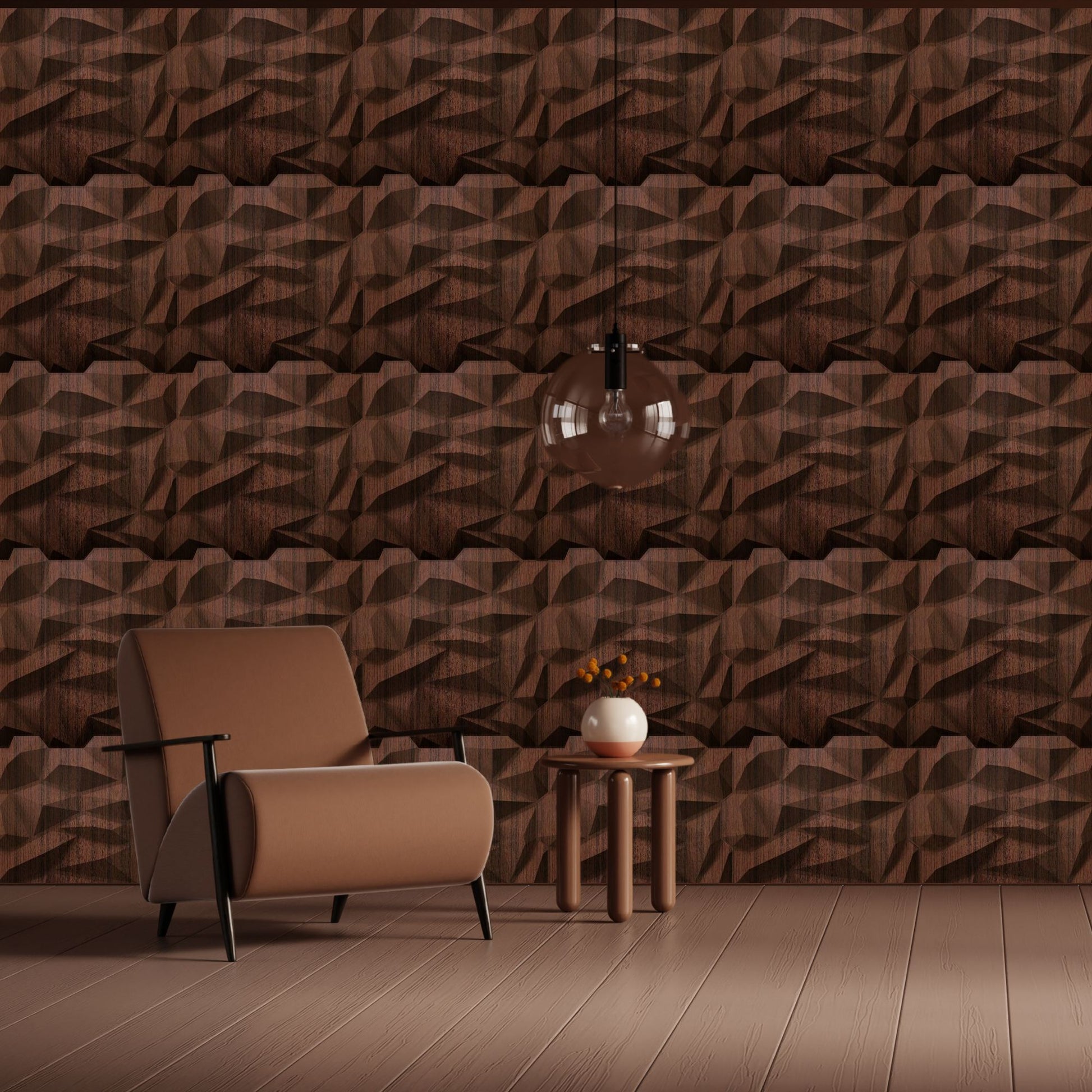 Walnut Wood Diamond Design 3D Wall Panel View-2