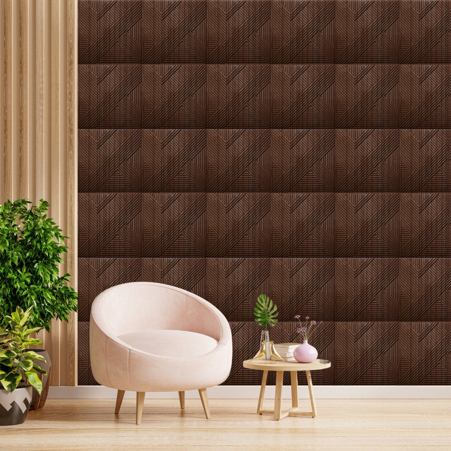 Walnut Wood Self Adhesive Panels Line Abstract Design