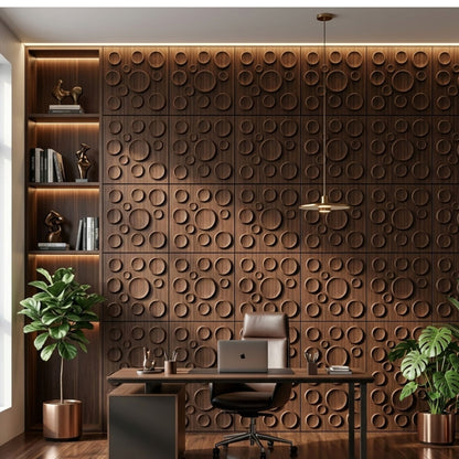 Walnut Wood Moon Design 3D Wall Panel-1
