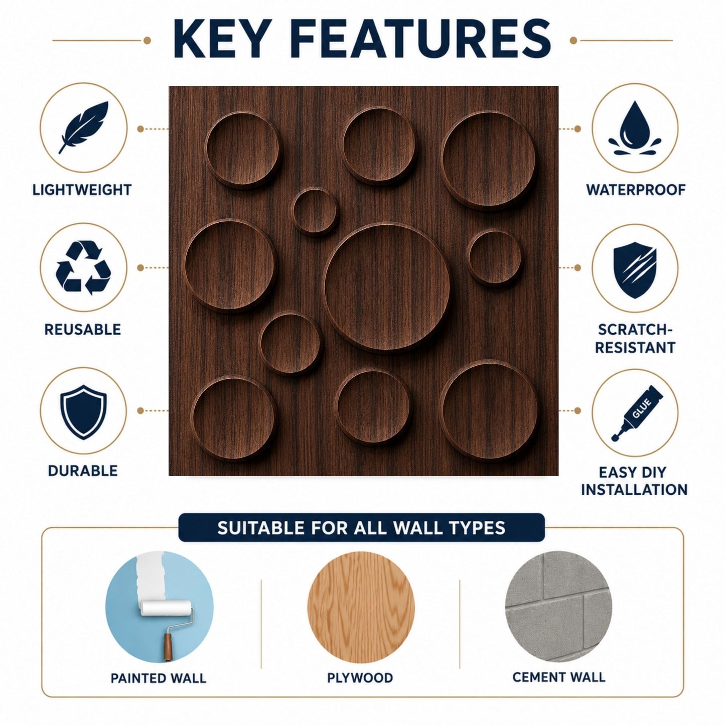 Walnut Wood Moon Design 3D Wall Panel-2