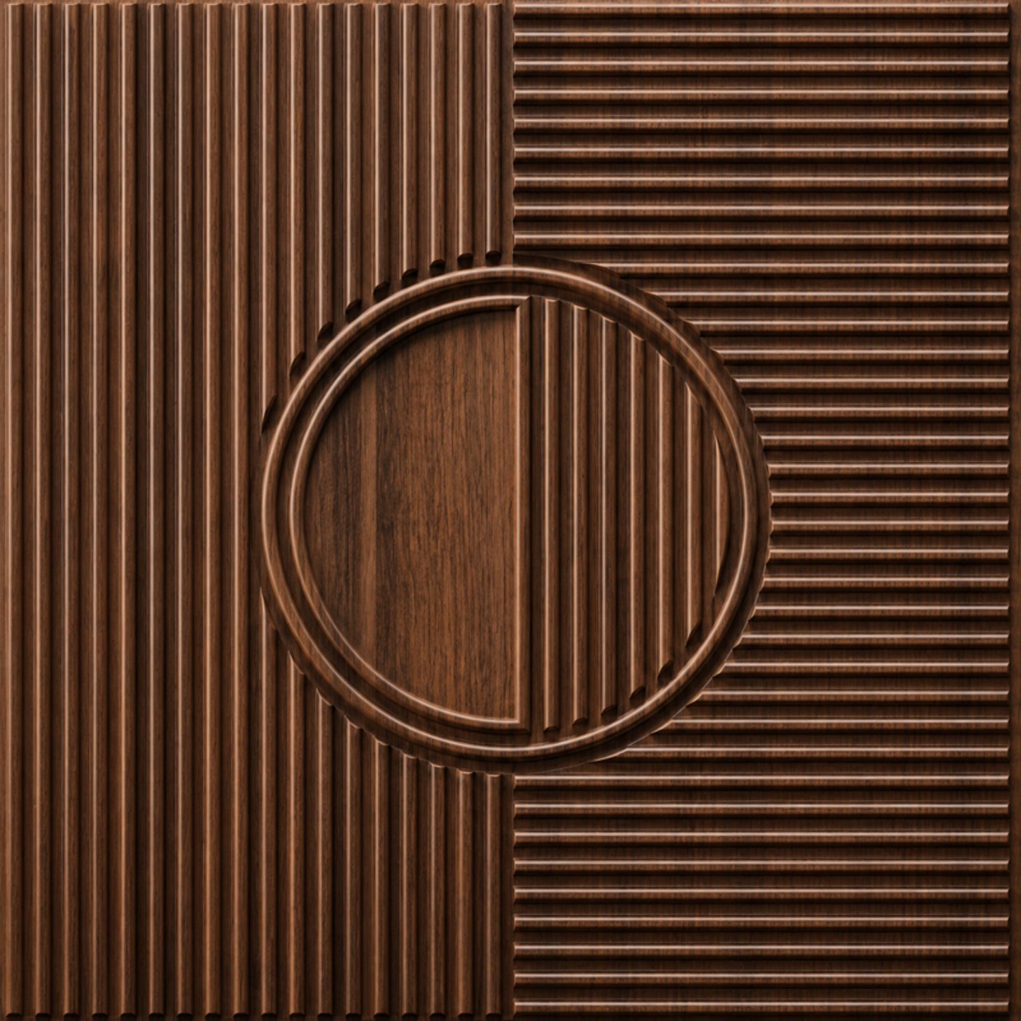 Walnut Wood Self Adhesive PVC wall Panels Fluted Circle Design
