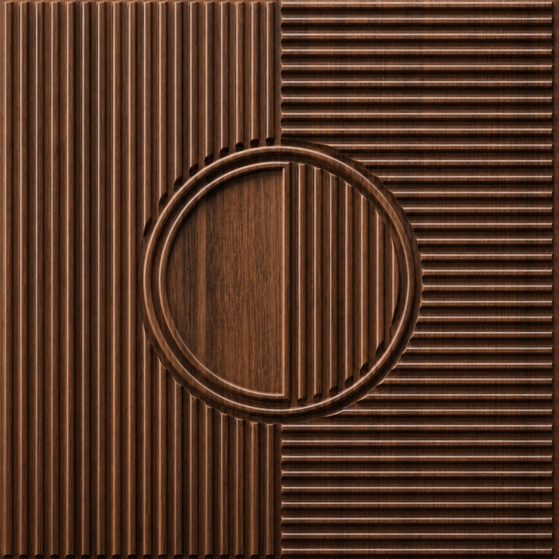 Walnut Wood Self Adhesive PVC wall Panels Fluted Circle Design

