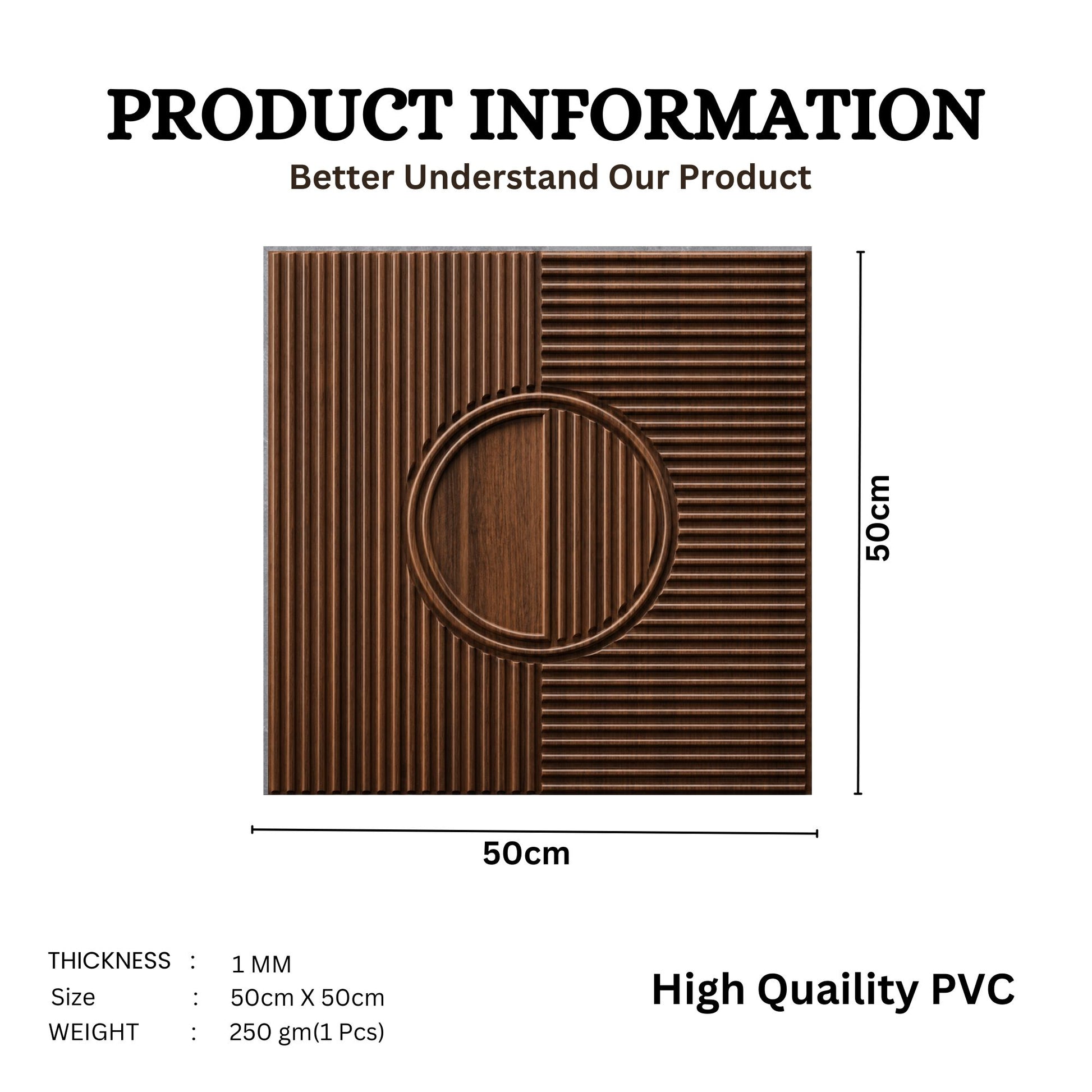 Walnut Wood Self Adhesive PVC wall Panels Fluted Circle Design
