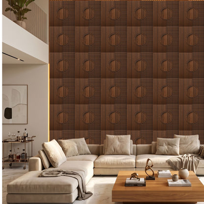 Walnut Wood Self Adhesive PVC wall Panels Fluted Circle Design
