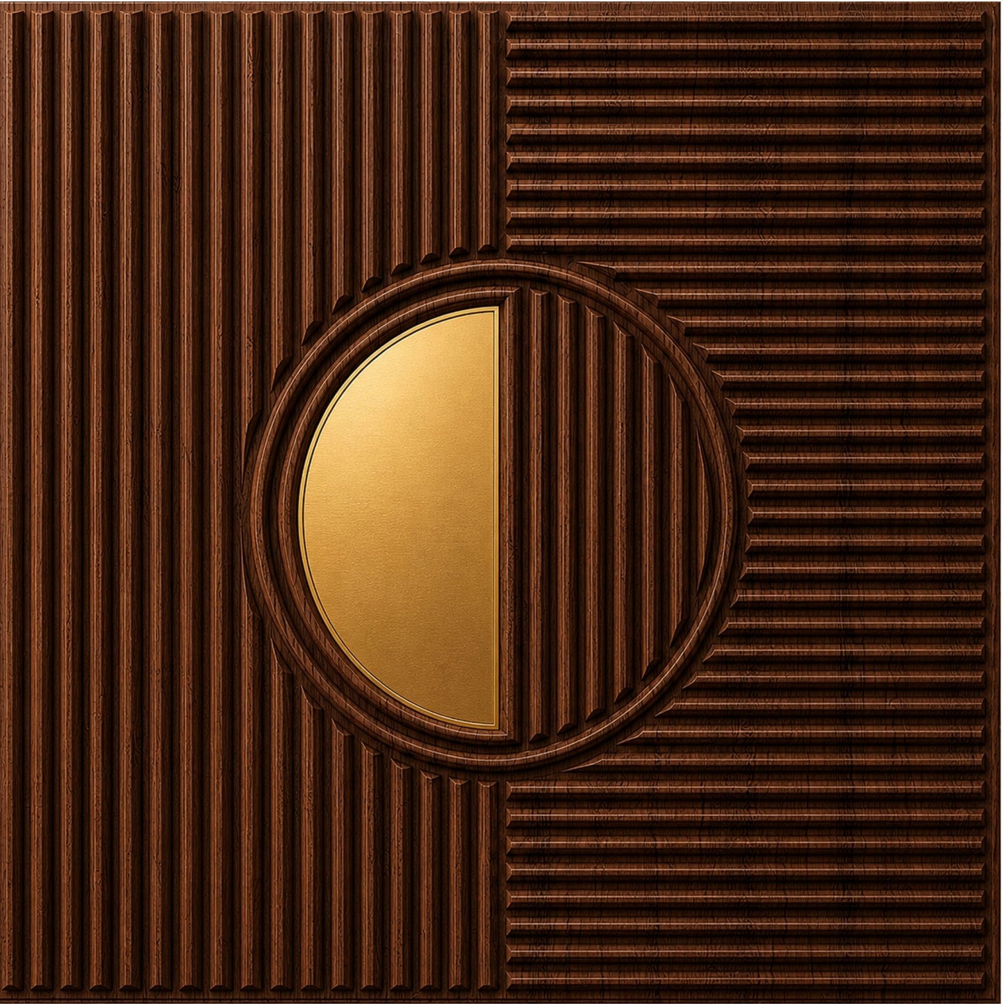 Walnut wood - Copper Self Adhesive PVC wall Panels Fluted Circle Design
