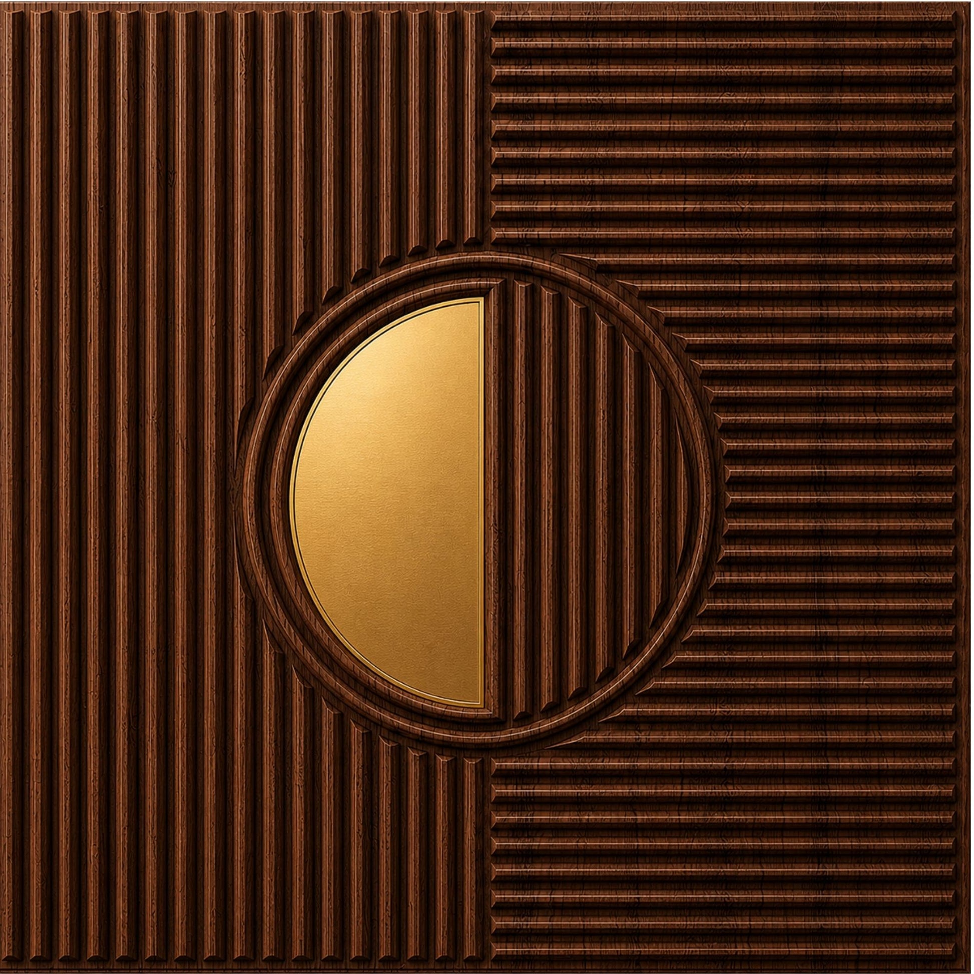 Walnut wood - Copper Self Adhesive PVC wall Panels Fluted Circle Design
